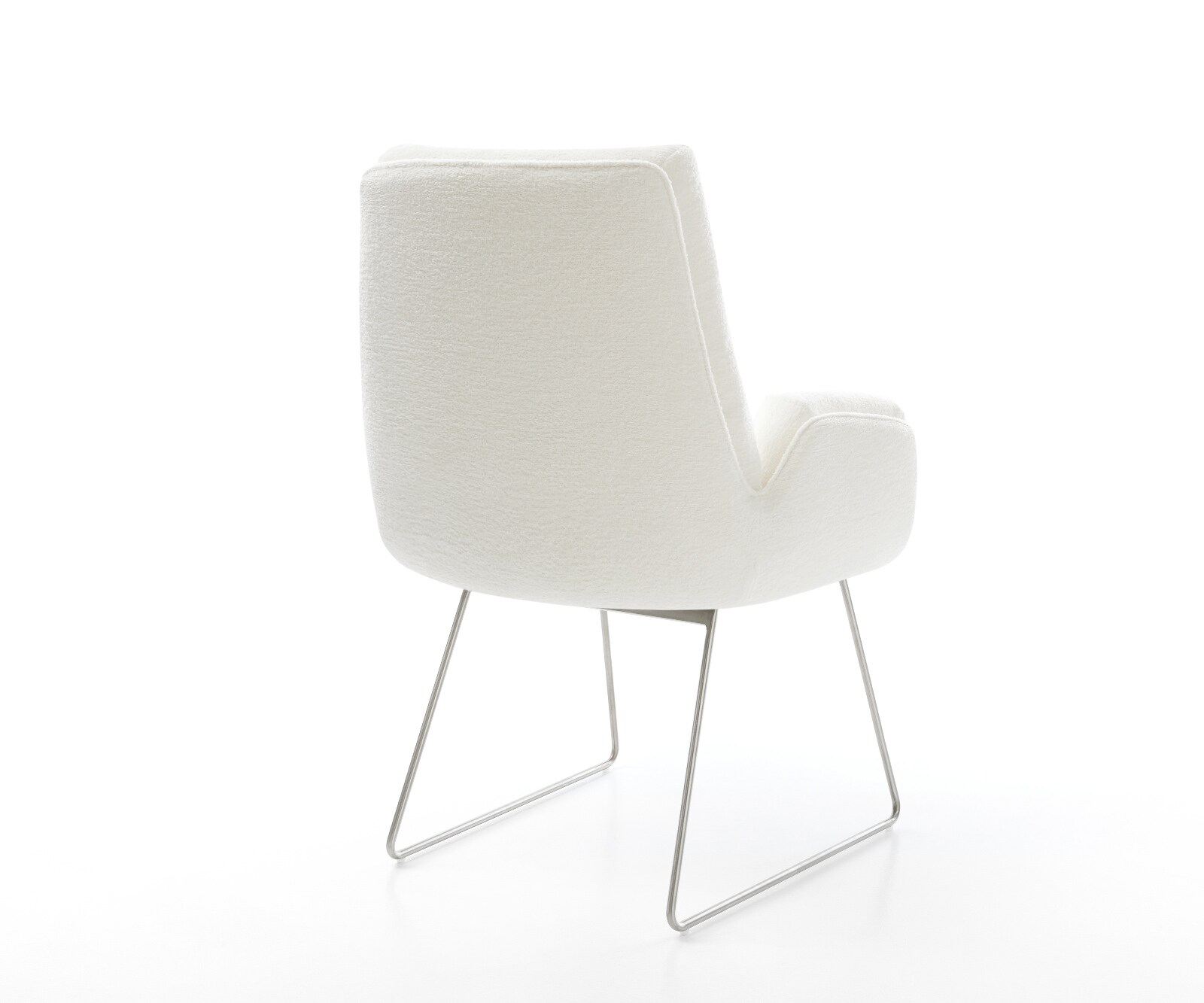 Chaise-de-salle-à-manger Clea-Flex bouclé doux beige pied trapèze acier inoxydable 5