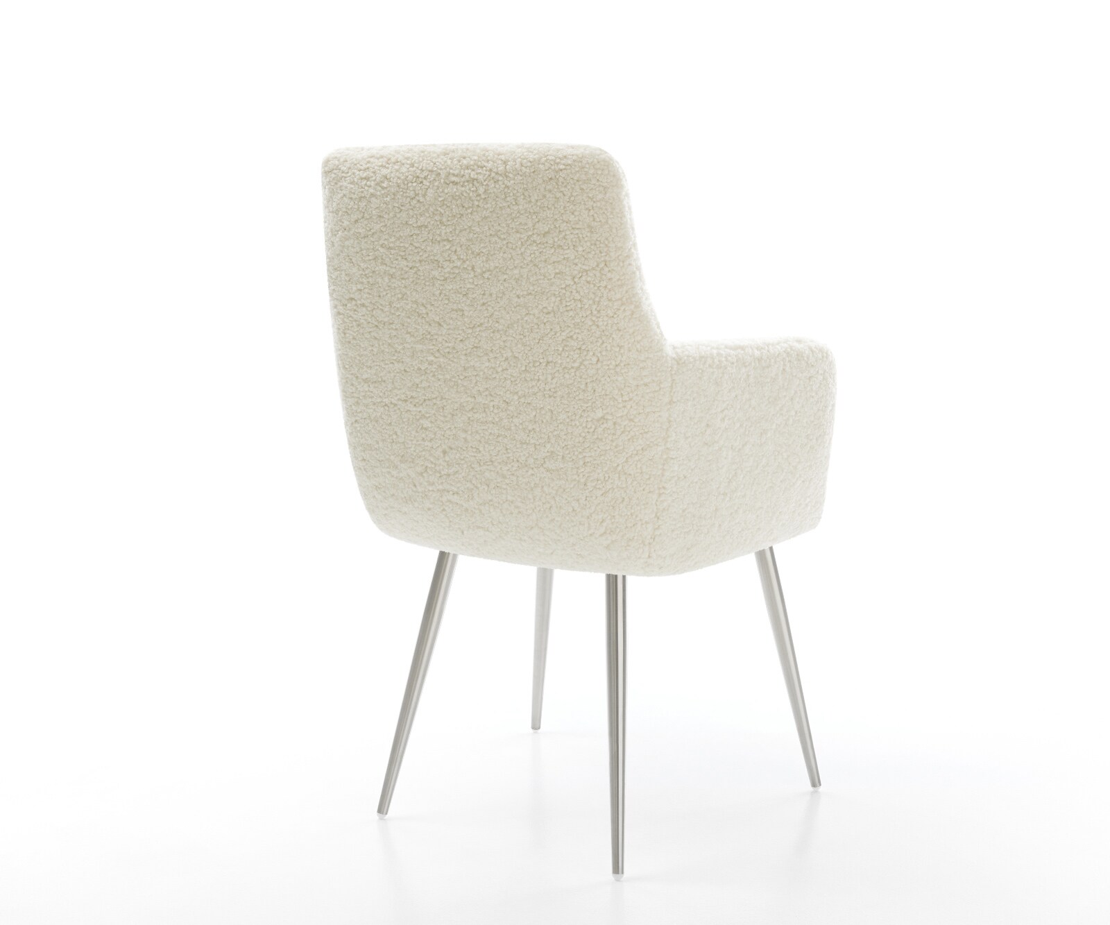 Esszimmerstuhl Heira-Flex mit Armlehnen Teddystoff Beige 4-Fuß konisch Edelstahl Taschenfederkern 4