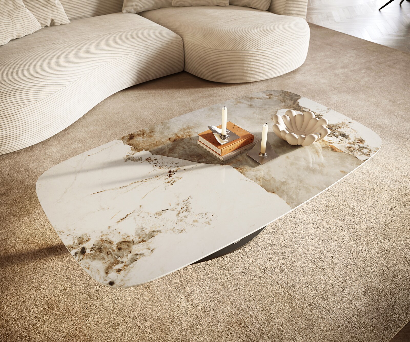 Table basse Edge Boot 140x80 cm céramique Minas Melange Vibany Metall finition effet titane 6