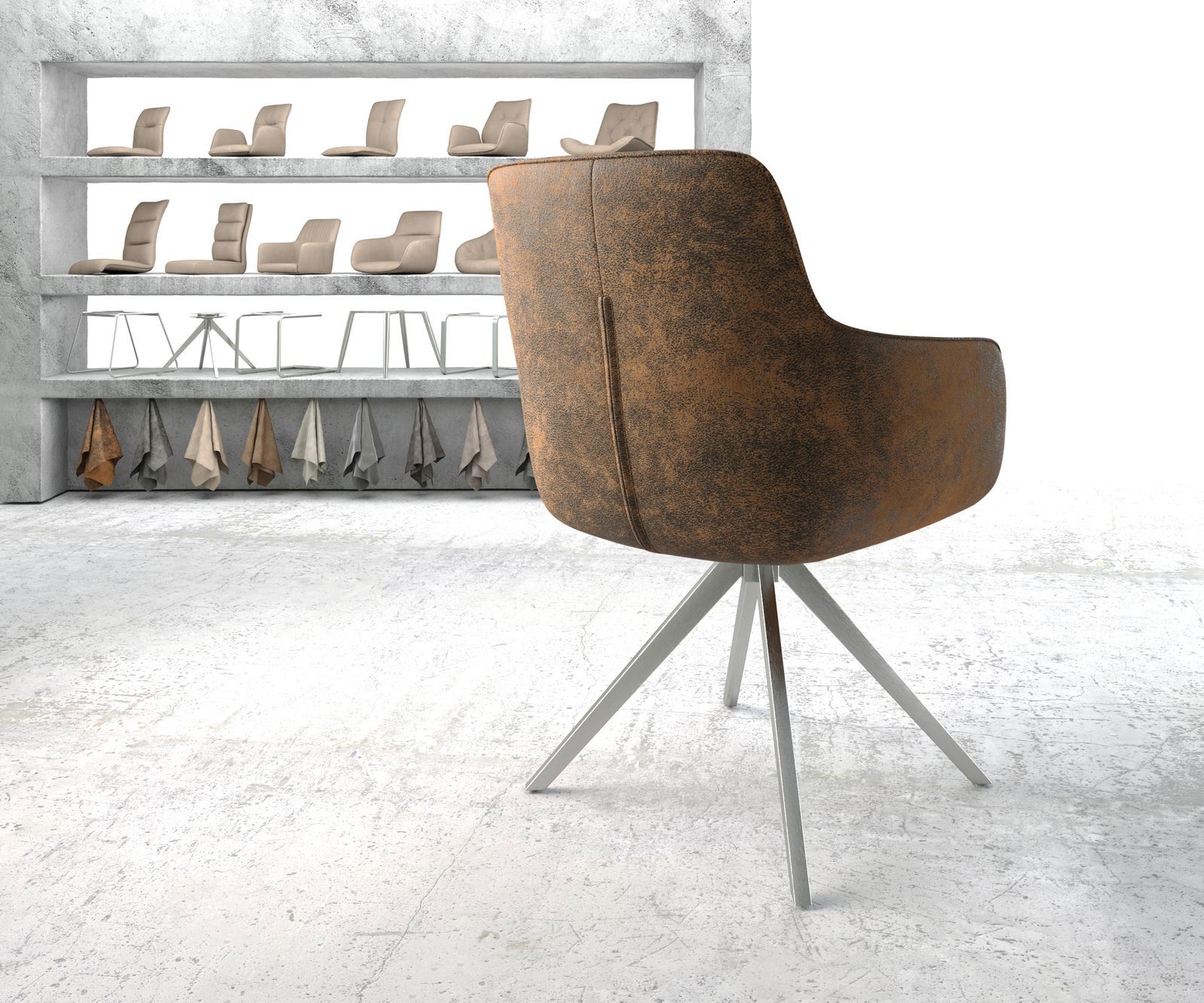 Drehstuhl Pejo-Flex Braun Antik Kreuzgestell kantig Edelstahl 180° drehbar 3