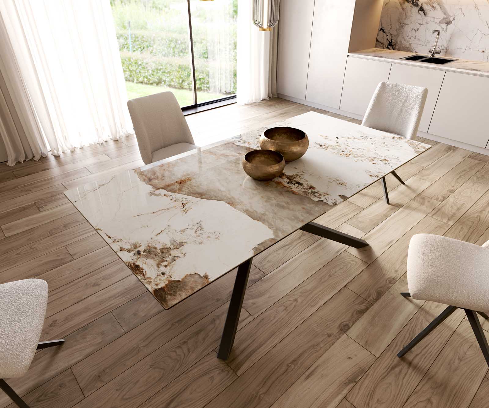 Esstisch Edge 200x100 Keramik Minas Melange Weiß-Beige Kreuzgestell Rechteck Schwarz 5 Esstisch Edge 200x100 Keramik Minas Melange Weiß-Beige Kreuzgestell Rechteck Schwarz 5