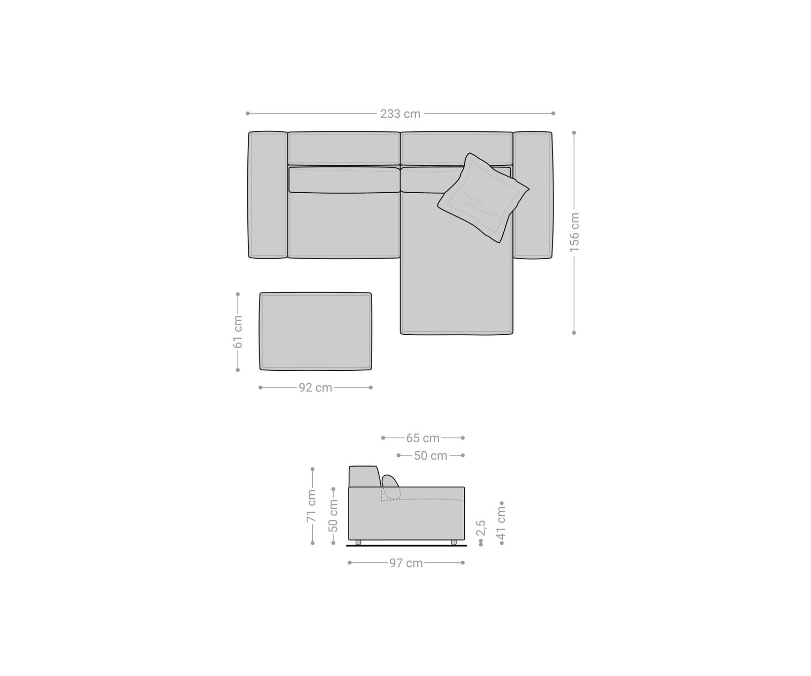 Ecksofa Sirpio 230x150 cm Bouclé Creme-Weiß Recamiere variabel mit Hocker 7