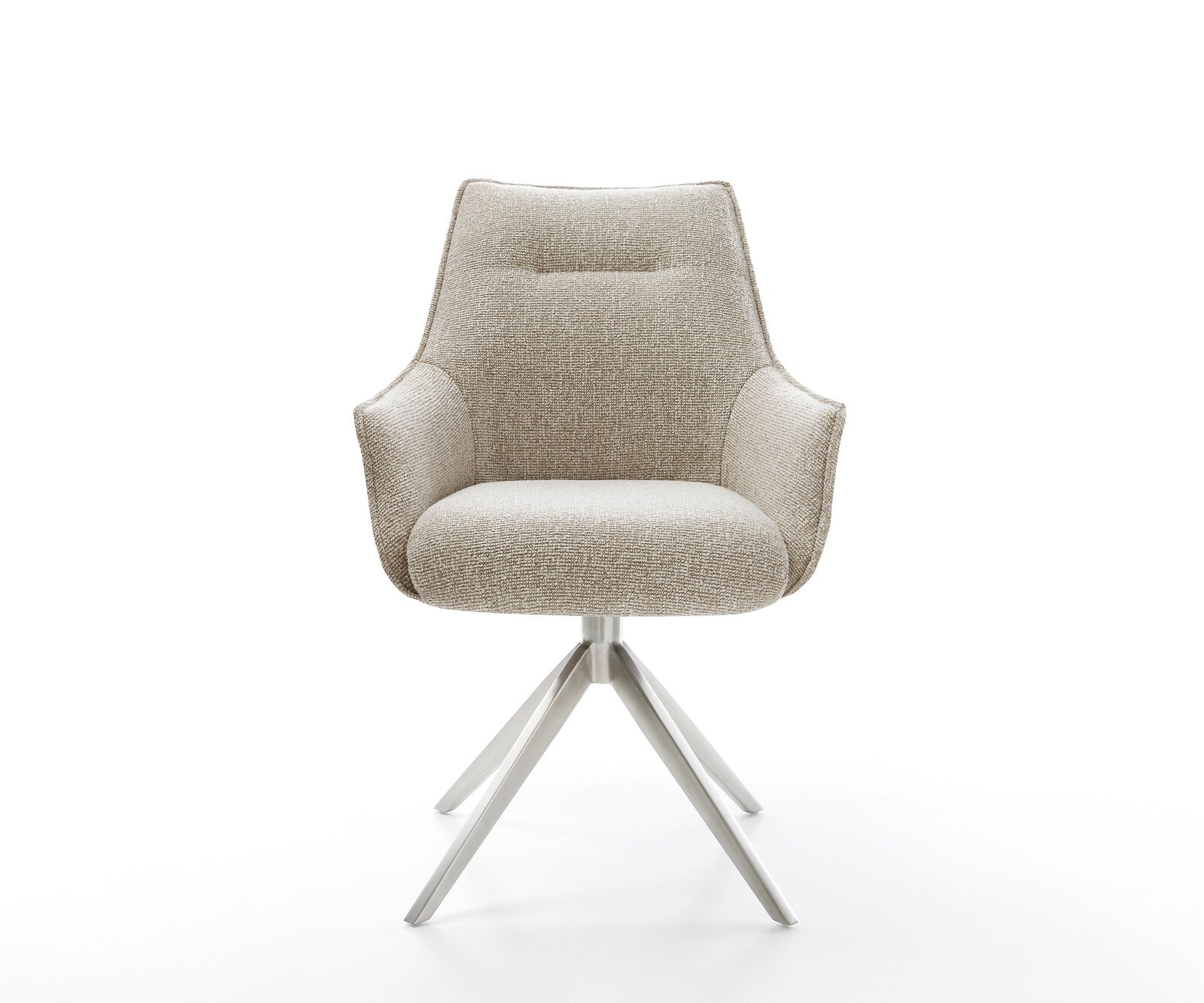 Chaise-pivotante Alja-Flex avec accoudoirs tissu tissé doux beige pied croisé large acier inoxydable pivotement sur 360° fonction bascule resorts ensachés 1