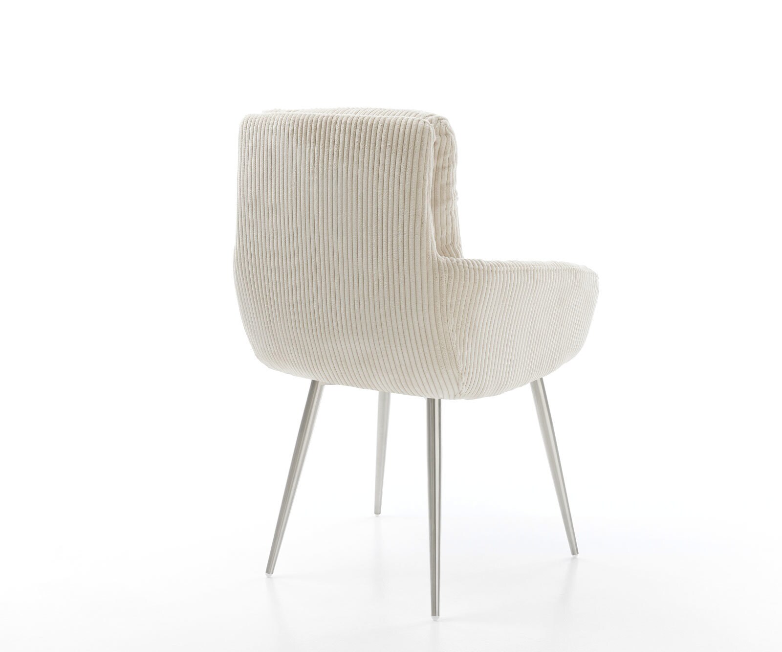 Chaise-de-salle-à-manger Abelia-Flex avec accoudoirs côtelé beige vintage 4 pieds coniques acier inoxydable brossé 4