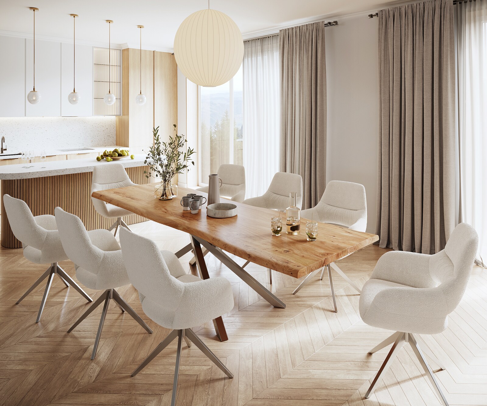 Esstisch Edge 280x100 XL Akazie Natur Kreuzgestell Rechteck Edelstahl Live-Edge 7