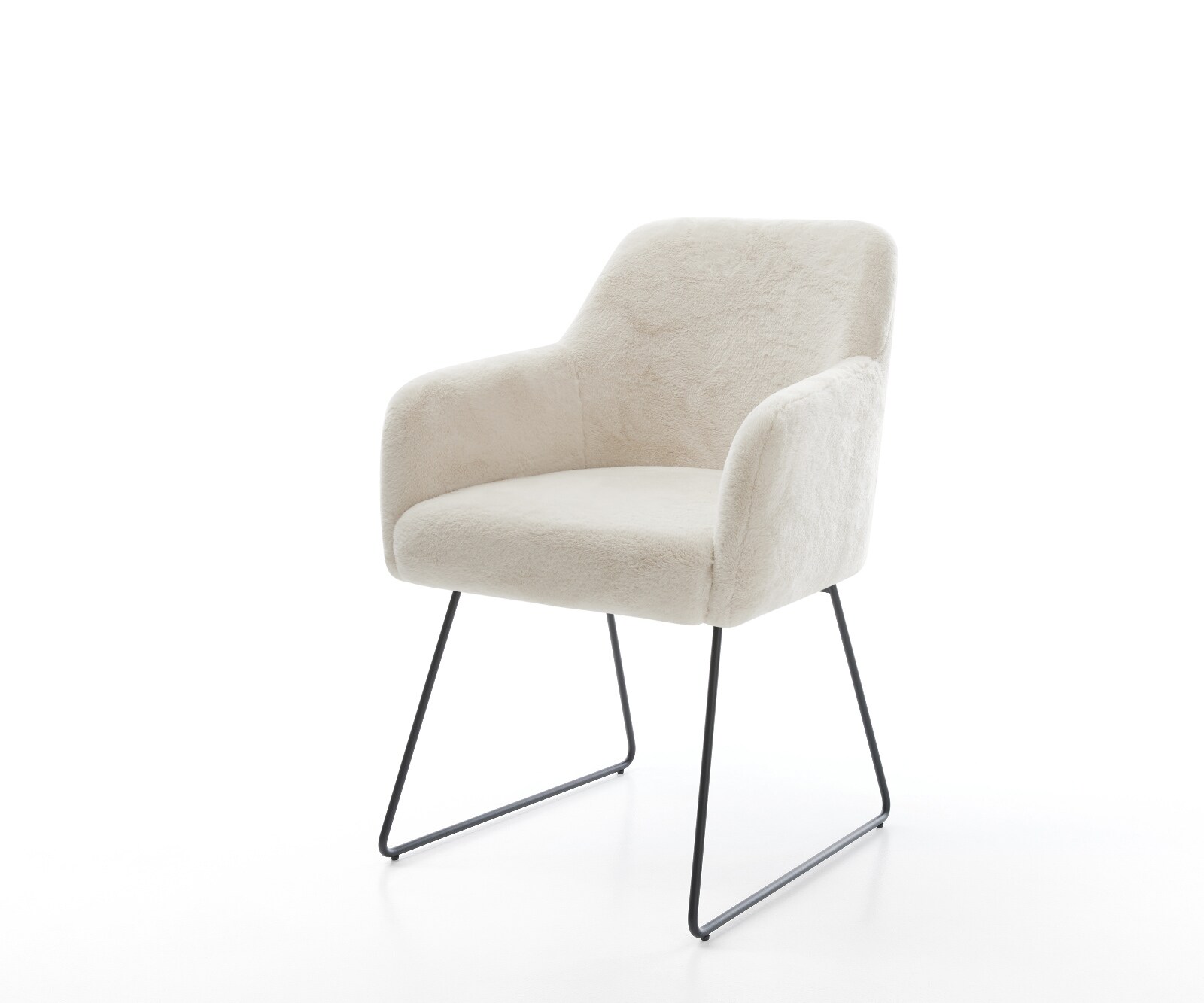 Esszimmerstuhl Greg-Flex Plüsch Creme-Weiß Kufengestell Schwarz Taschenfederkern