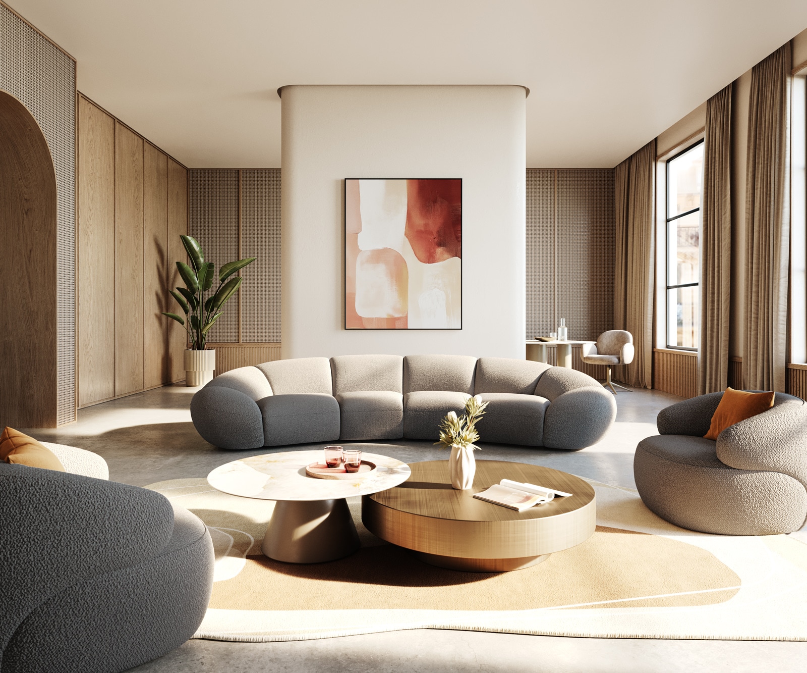 Grand canapé Lunna 360x175 cm Bouclé gris argenté 2 coussins 5 Grand canapé Lunna 360x175 cm Bouclé gris argenté 2 coussins 5