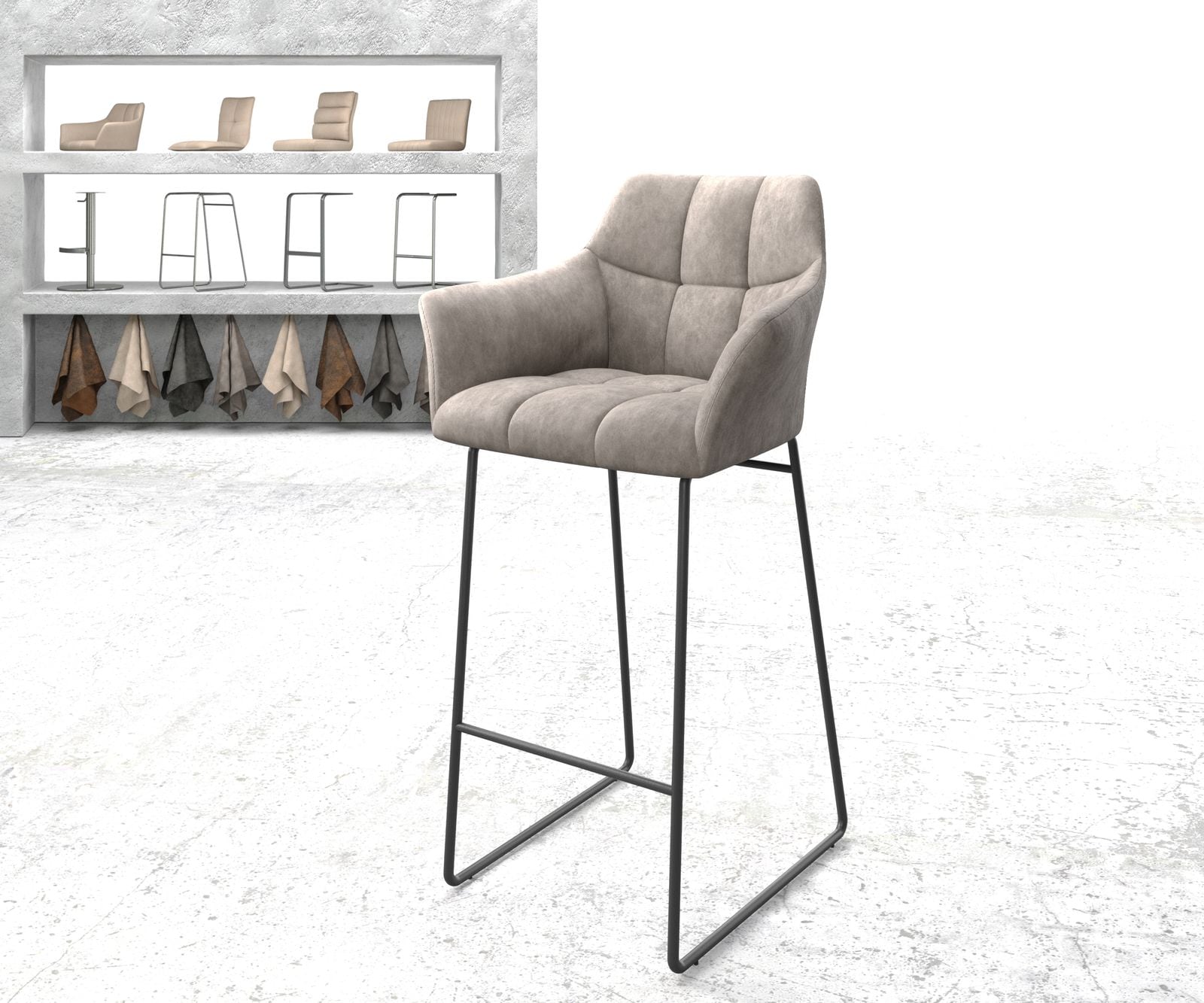 Barstuhl Yulo-Flex Vintage Taupe Kufengestell Metall