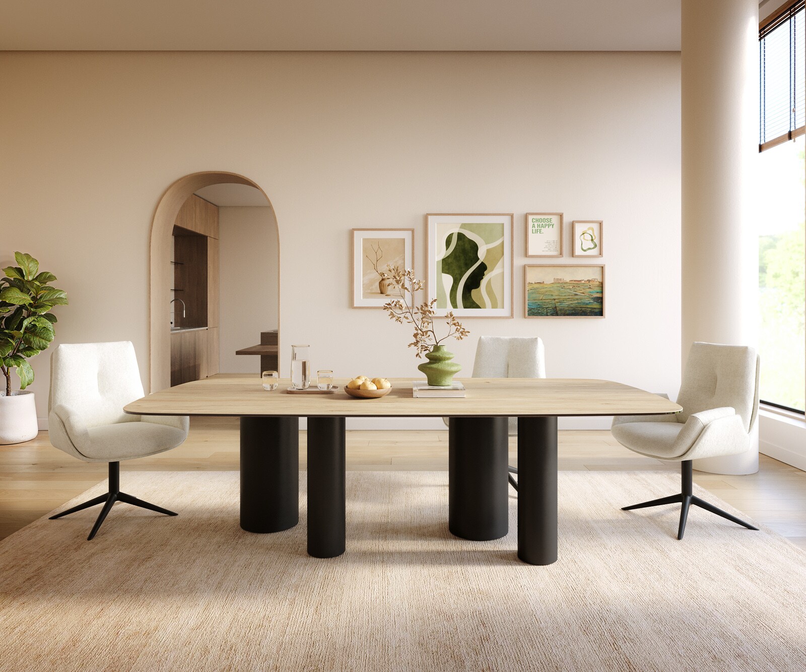 Table à manger Edge Boot 240x120 cm Céramique Laminam® Sabbia Eichefarbig Pilier Métal Noir 1