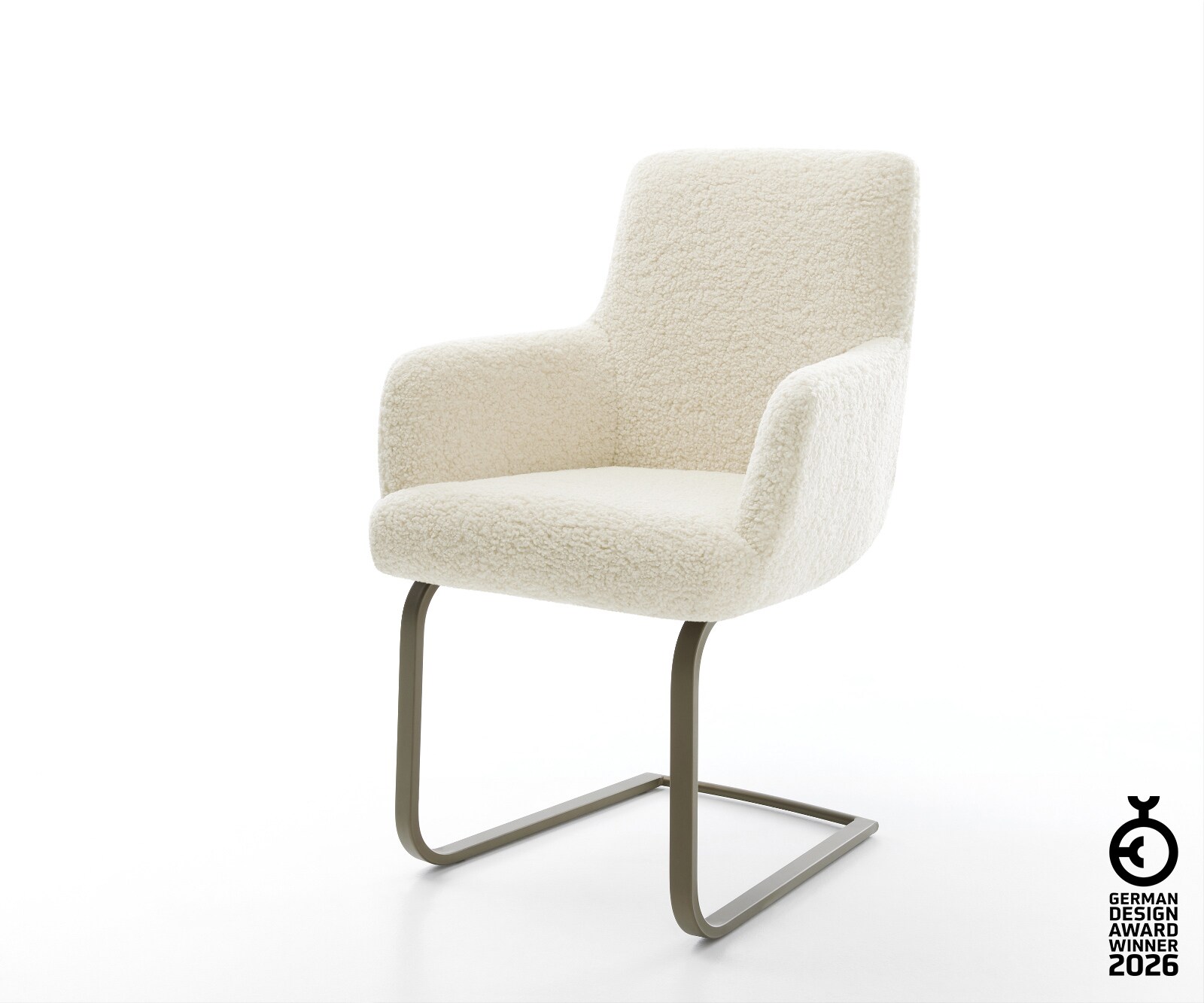 Freischwinger Heira-Flex mit Armlehnen Teddystoff Beige Freischwinger flach Effektfinish Titan Taschenfederkern