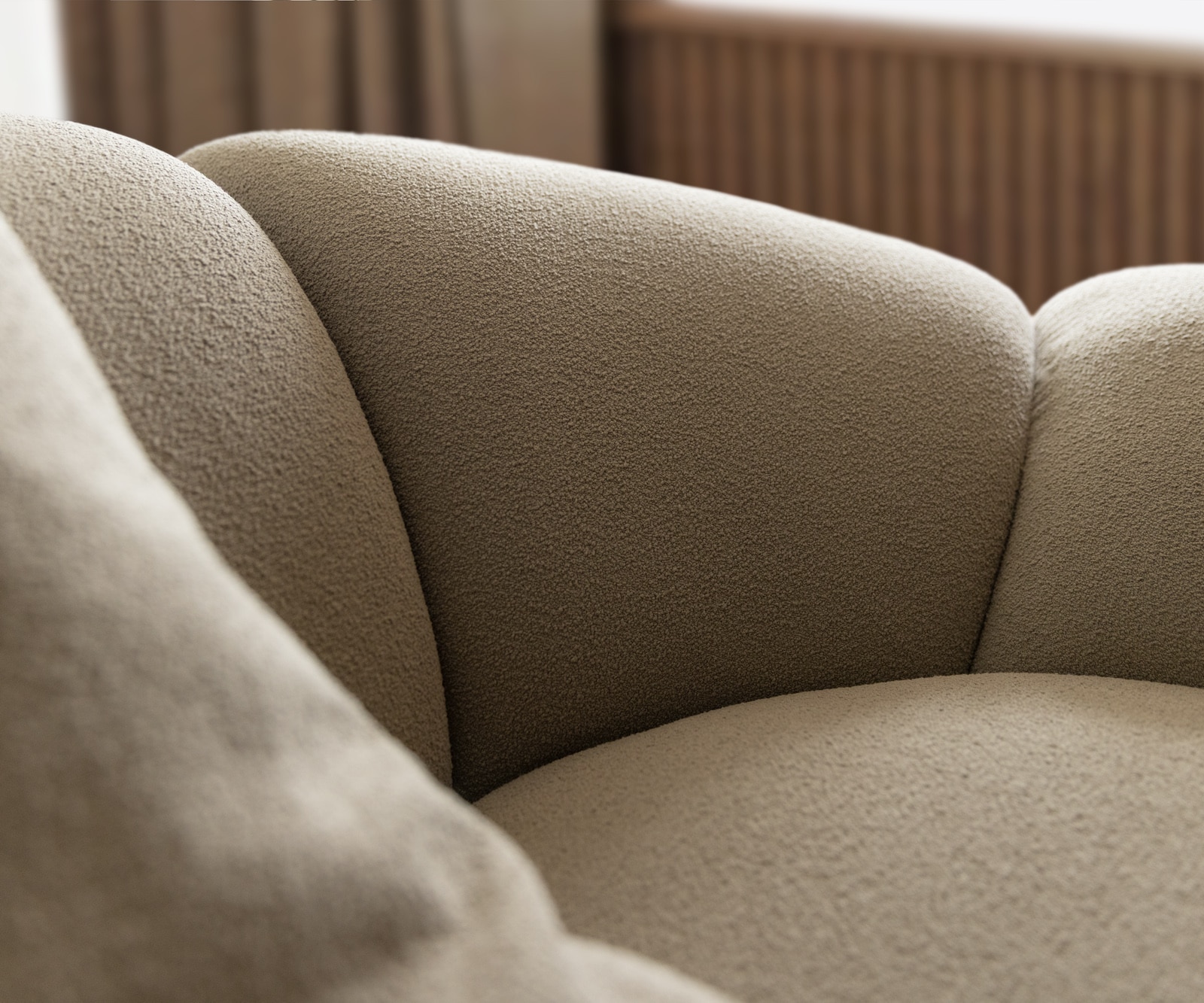 Bigsofa Lunna 360x175 cm Bouclé fin Taupe2 coussins 3 Bigsofa Lunna 360x175 cm Bouclé fin Taupe2 coussins 3