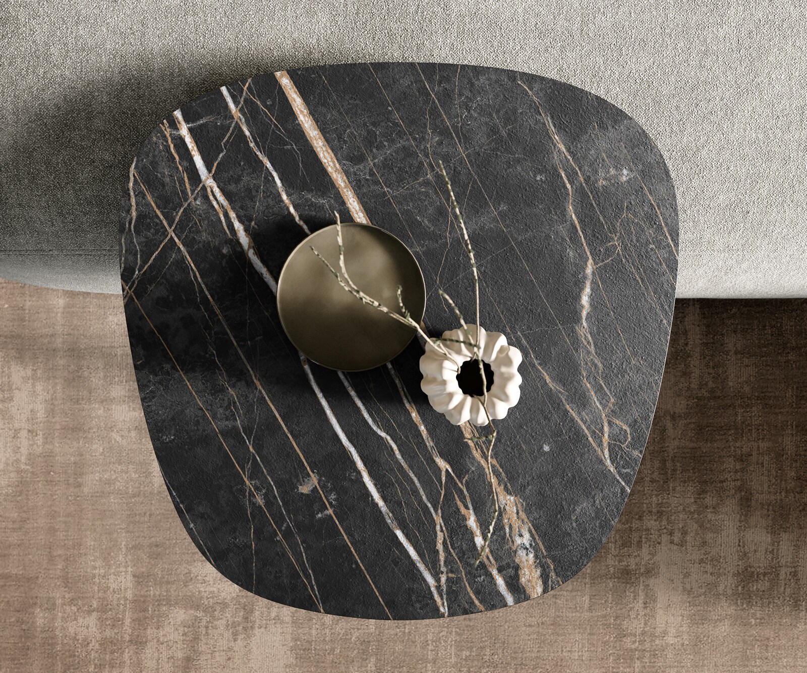 Table basse Edge Boot 60x60 cm céramique Laminam® Noir Desir brun Eleny acier inoxydable brossé 4