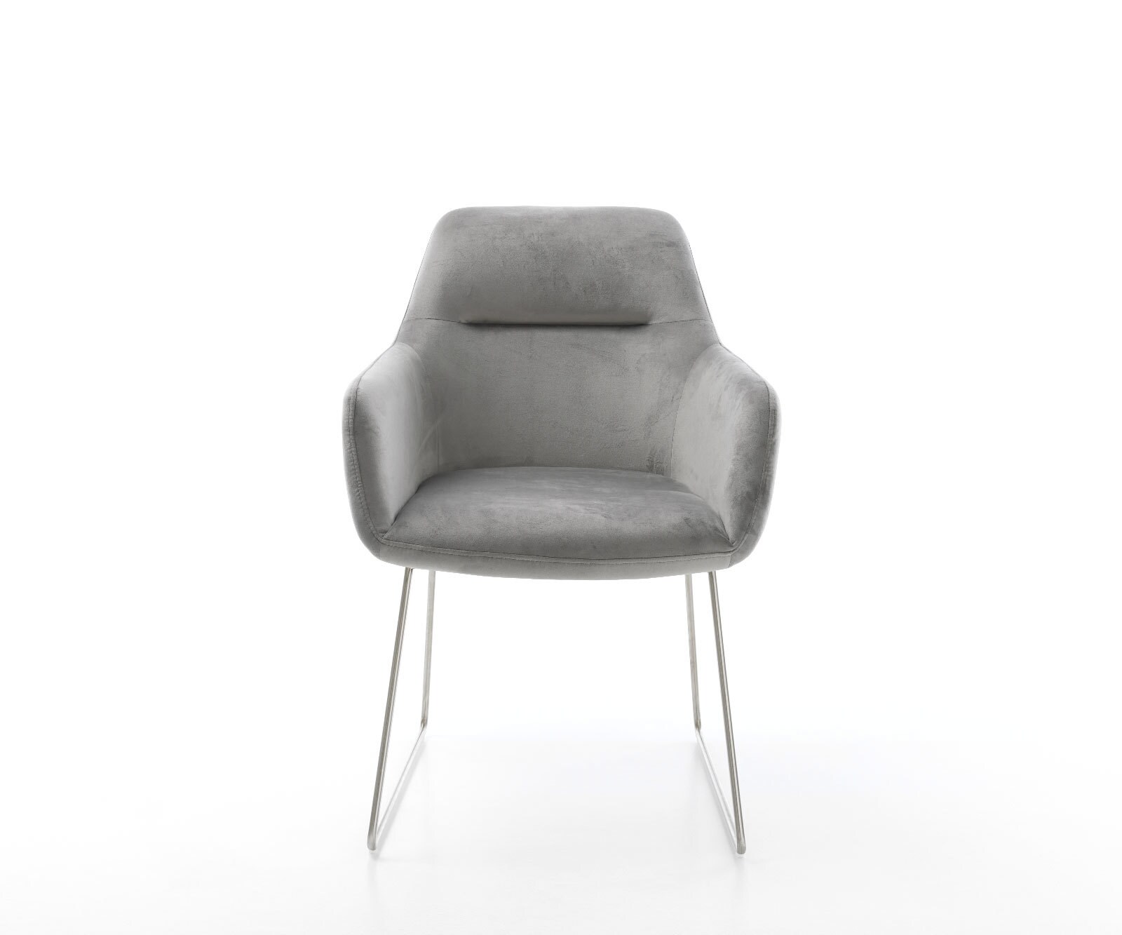 Chaise-de-salle-à-manger Pejo-Flex velours gris pied trapèze acier inoxydable brossé ressorts ensachés 1