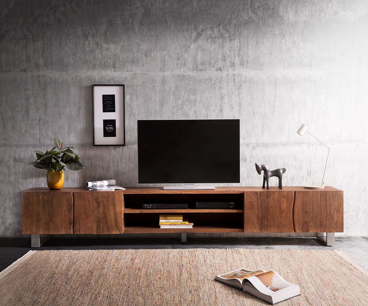 Meuble-TV Live-Edge 200 cm acacia nature 4 portes 2 compartiments 1