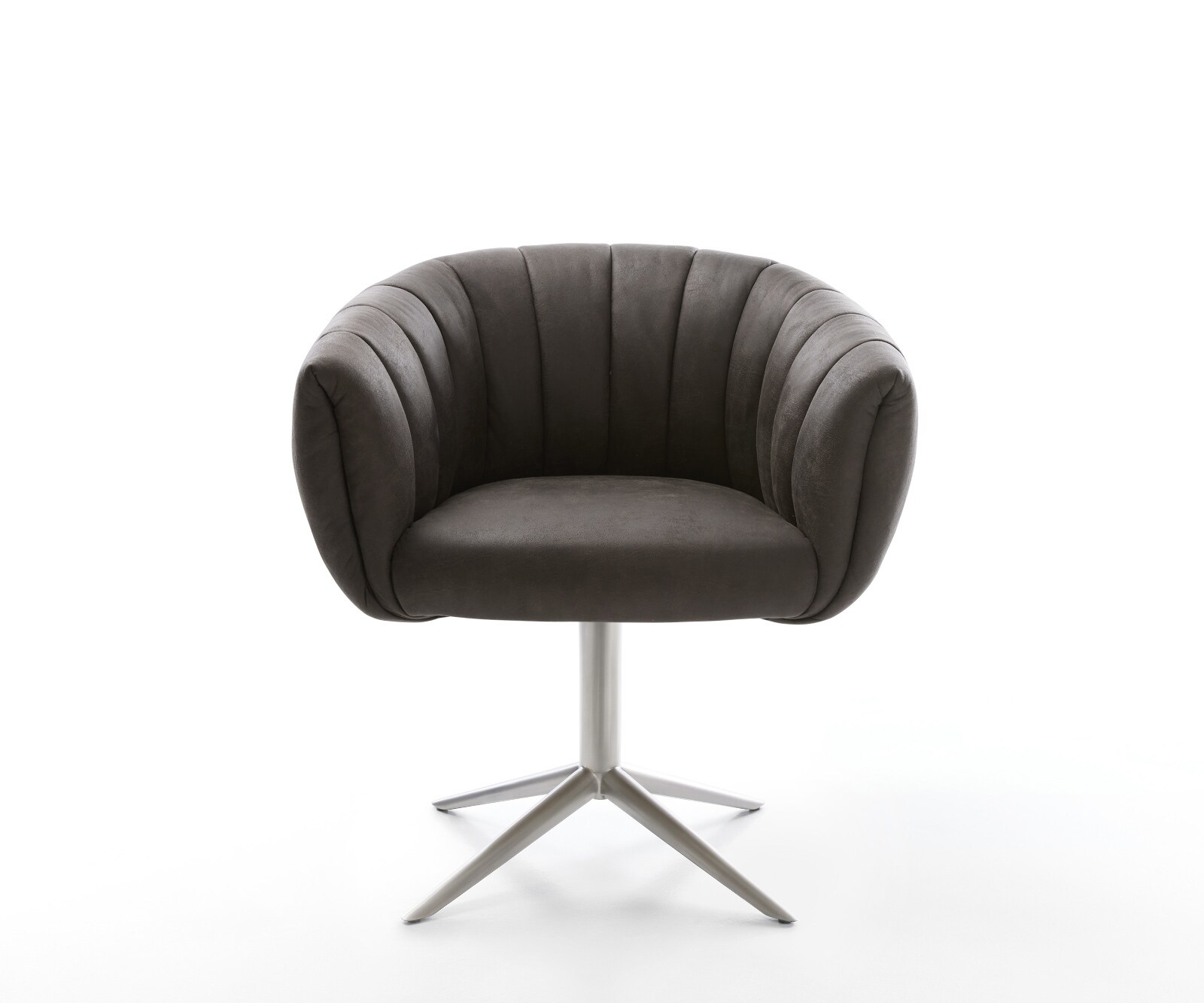 Chaise-pivotante Jada-Flex microvelours anthracite vintage pied croisé angulaire acier inoxydable brossé pivotement sur 360° fonction bascule ressorts ensachés 1