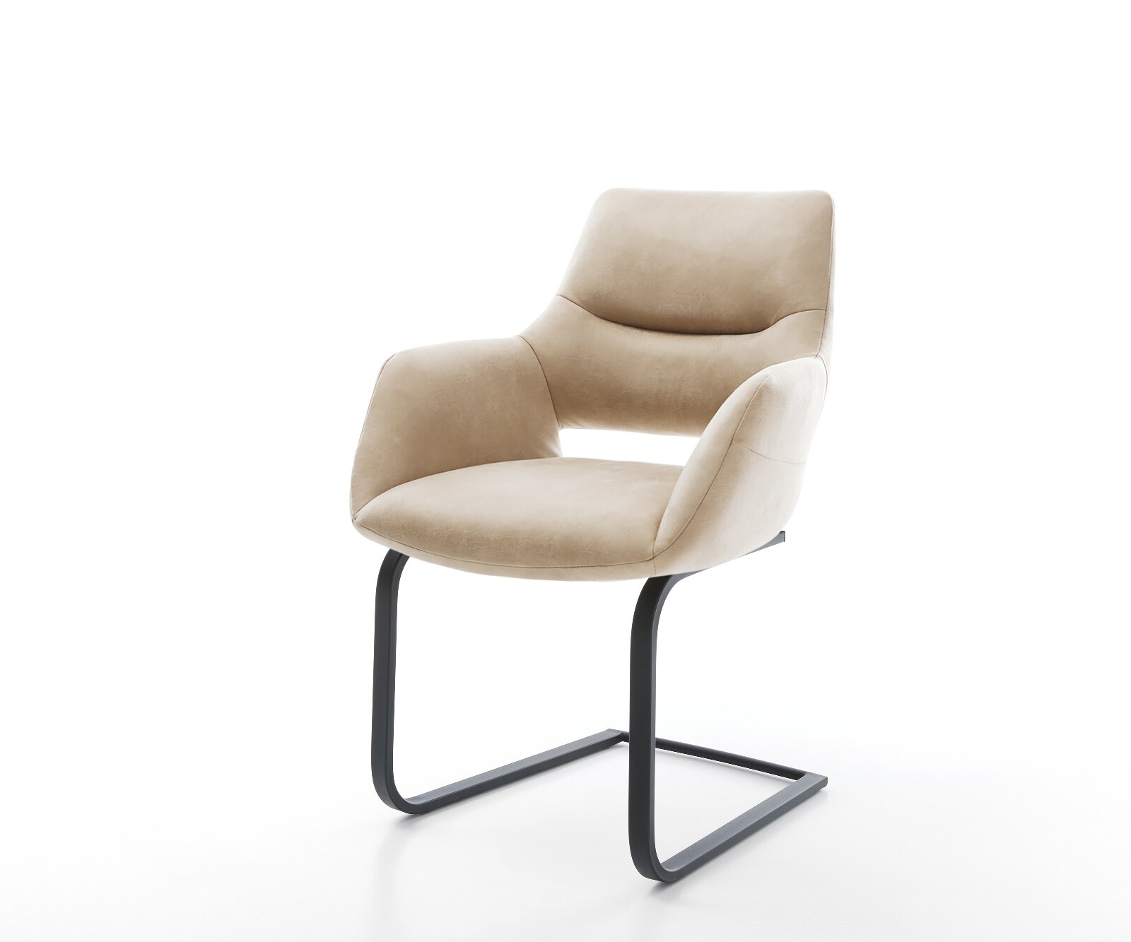Cantilever Yago-Flex avec accoudoirs microfibre beige vintage pied cantilever plat noir ressorts ensachés