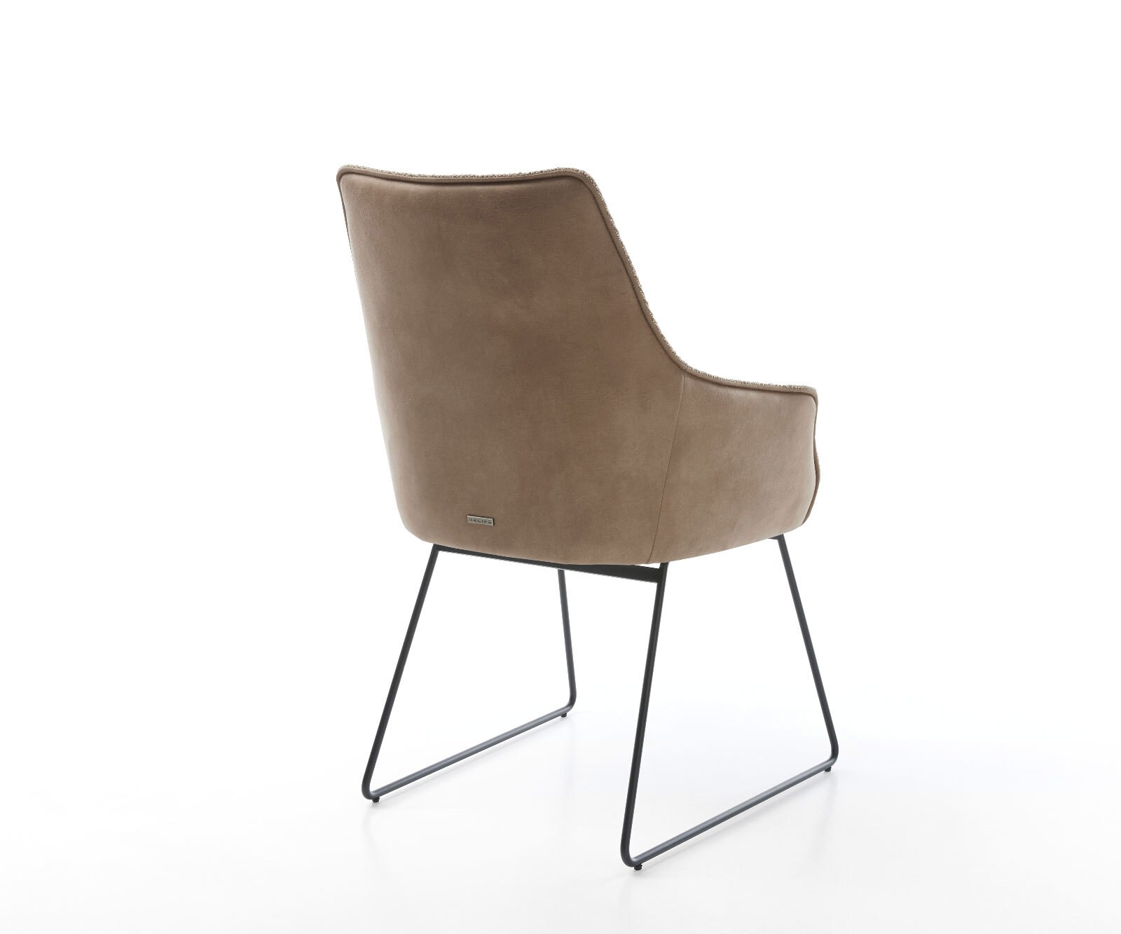 Chaise-de-salle-à-manger Alja-Flex avec accoudoirs tissu mixte couleur boue pied trapèze noir ressorts ensachés 5