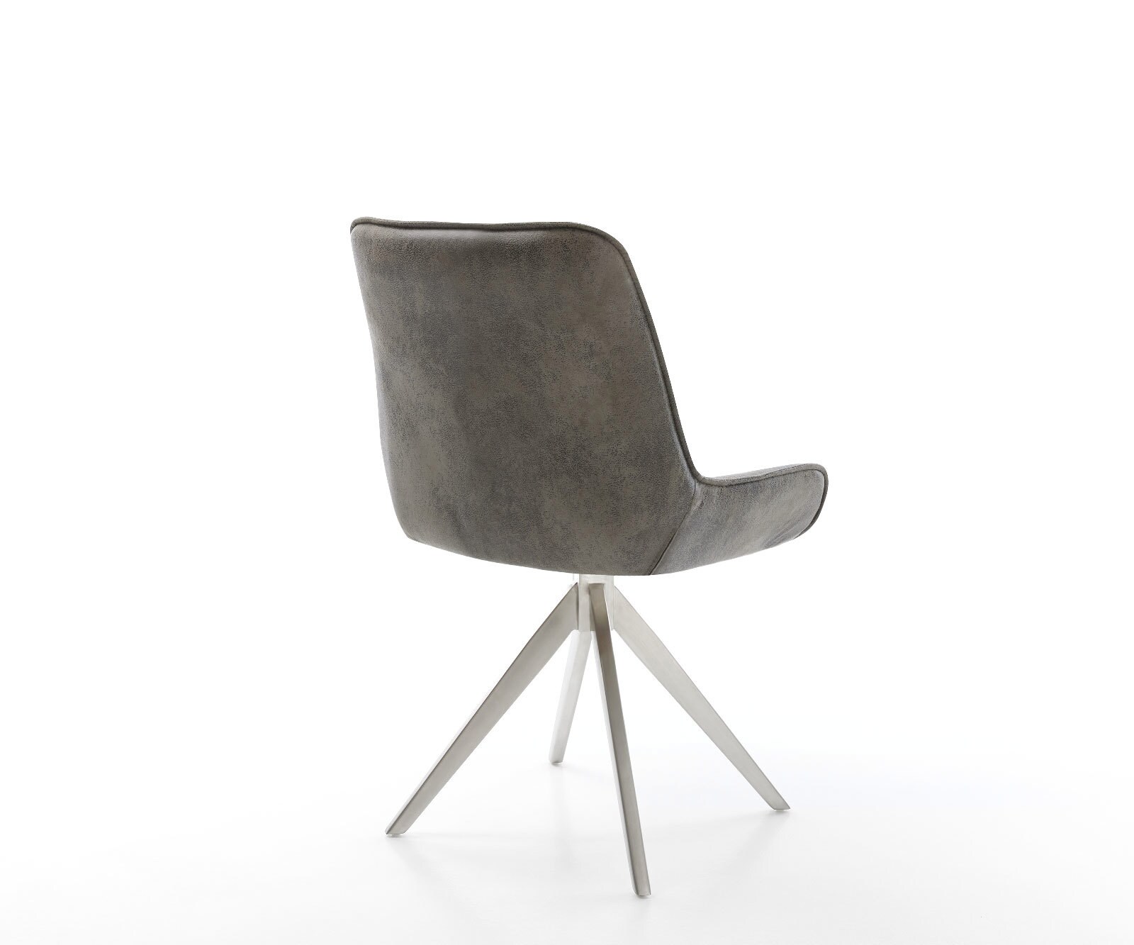 Chaise-de-salle-à-manger Taimi-Flex microvelours gris antique pied croisé angulaire acier inoxydable brossé 4
