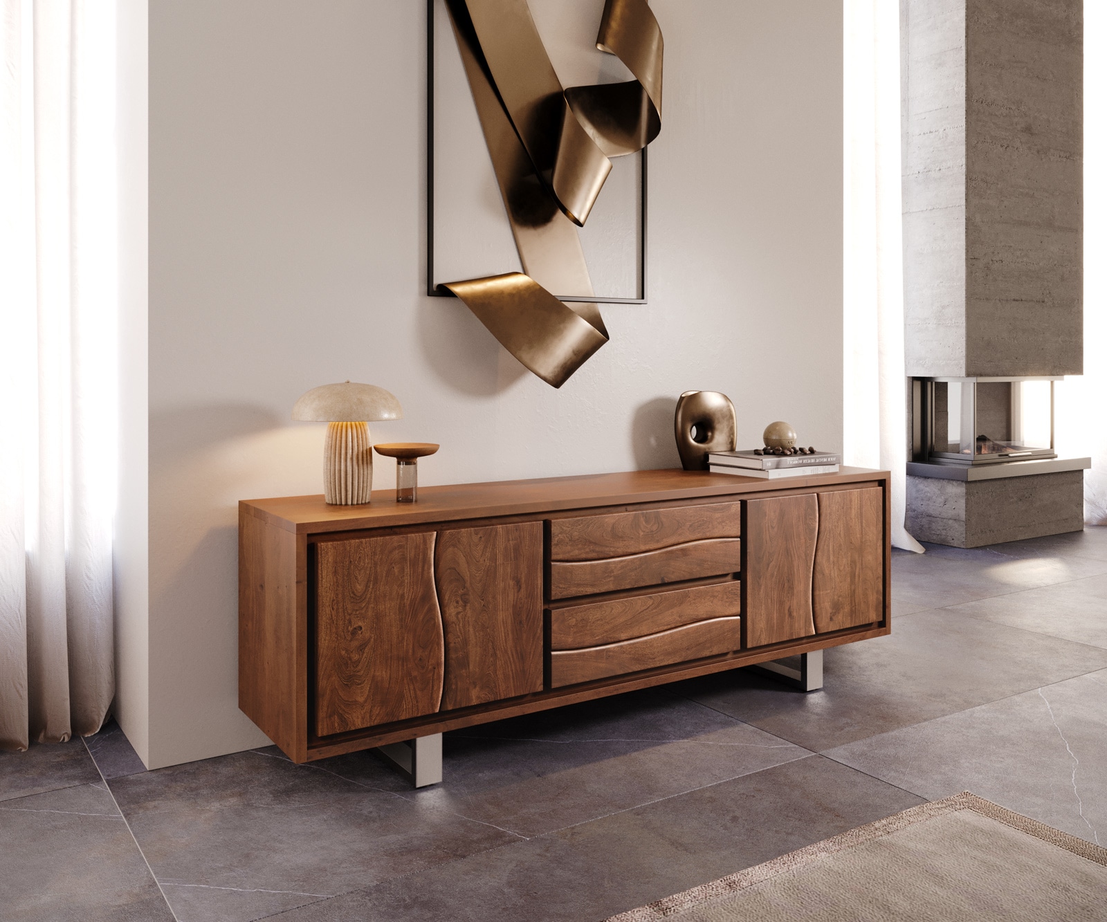 Fernsehtisch Live-Edge Akazie 4 Türen Baumkante Lowboard 1 Fernsehtisch Live-Edge Akazie 4 Türen Baumkante Lowboard 1