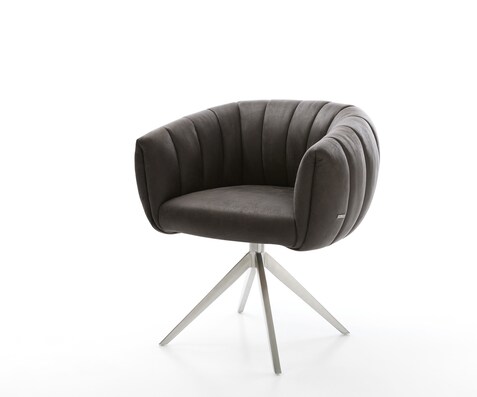 Drehstuhl Jada-Flex Mikrofaser Anthrazit Vintage Kreuzgestell breit Edelstahl 360° drehbar Wippfunktion Taschenfederkern