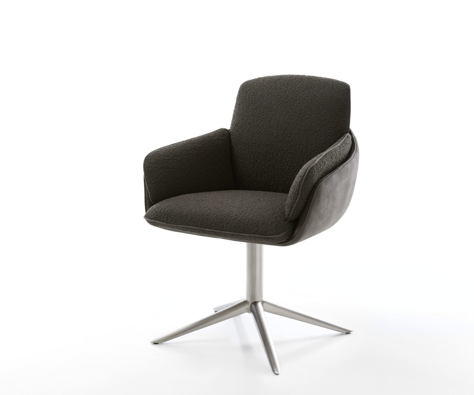 Chaise-pivotante Luan-Flex avec accoudoirs tissu mixte noir pied de chaise 4 branches acier inoxydable brossé pivotement sur 360° fonction bascule