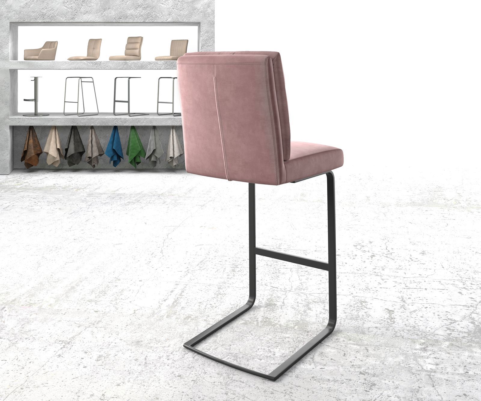 Barstuhl Pela-Flex Samt Rosé Freischwinger flach Metall 2