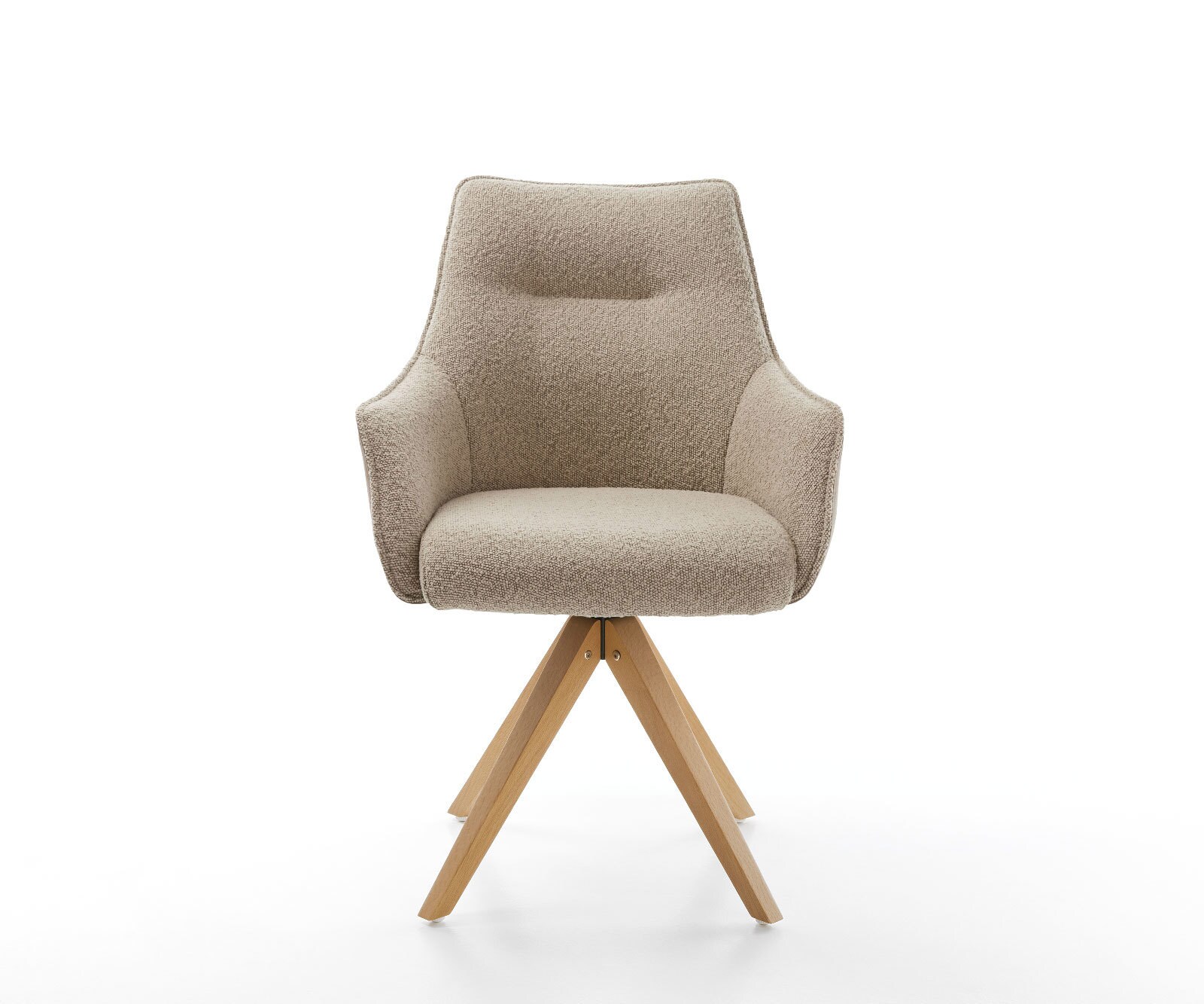 Chaise-pivotante Alja-Flex avec accoudoirs tissu mixte couleur boue pied en bois angulaire naturel pivotement sur 180° ressorts ensachés 1