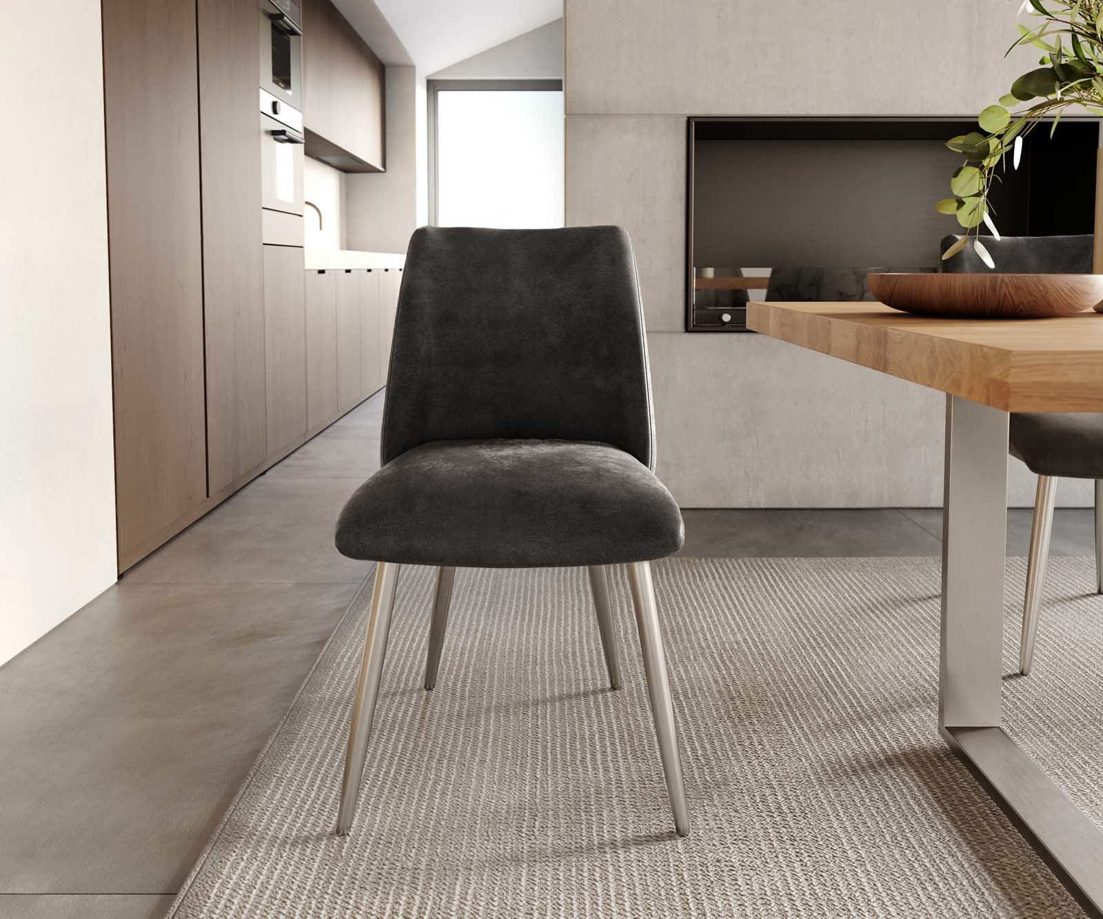 Esszimmerstuhl Elso-Flex Mikrofaser Anthrazit Vintage 4-Fuß konisch Edelstahl Taschenfederkern 1 Esszimmerstuhl Elso-Flex Mikrofaser Anthrazit Vintage 4-Fuß konisch Edelstahl Taschenfederkern 1