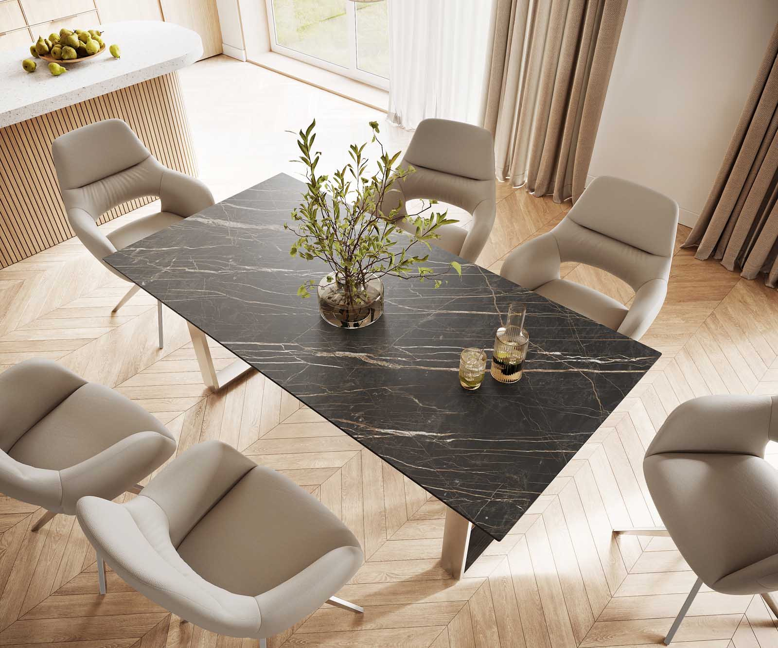 Esstisch Edge 200x100 Keramik Laminam® Noir Desir Braun Edelstahl Schmal 3