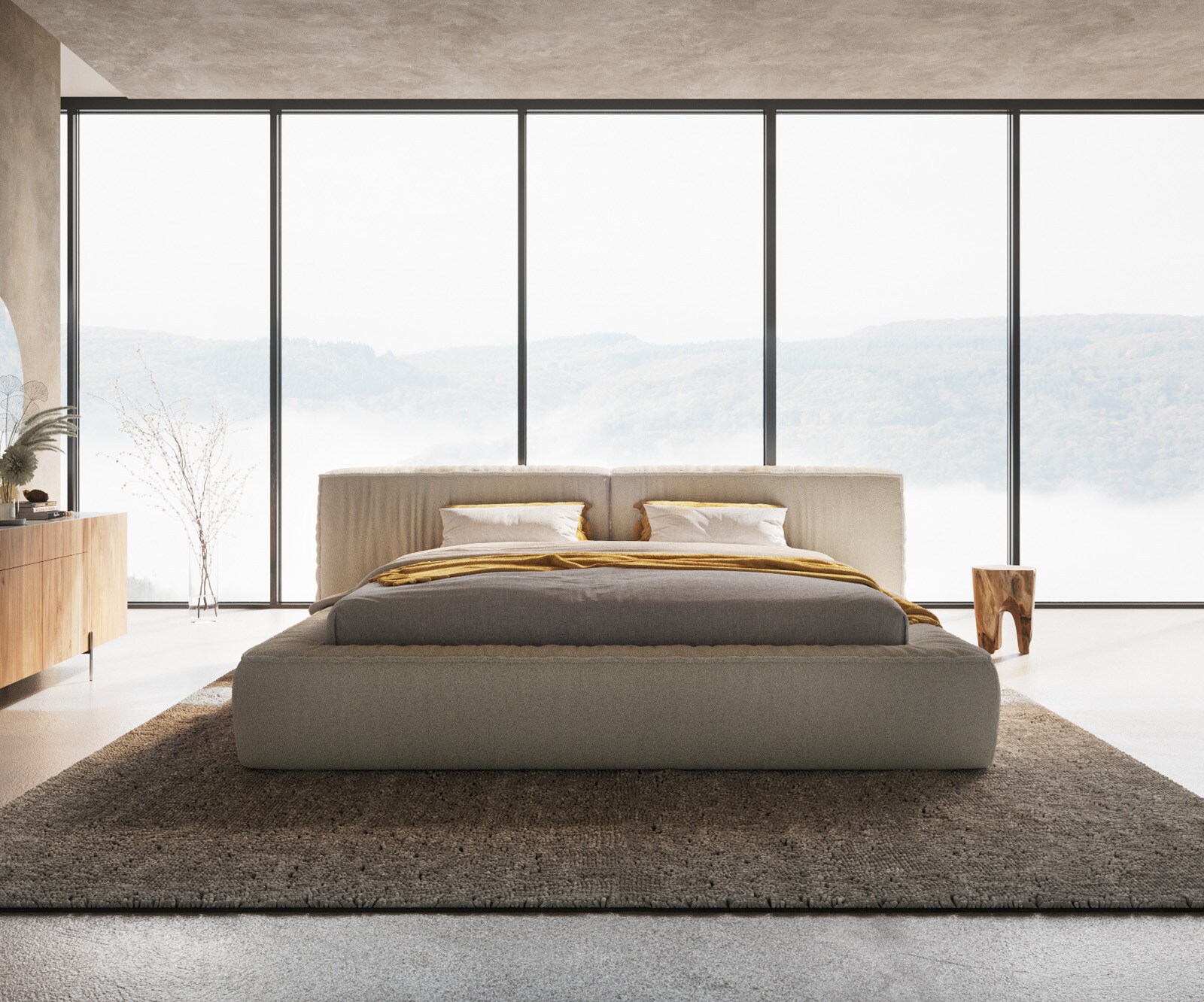 Polsterbettgestell Coperti 180x200 cm Bouclé Creme-Weiß 3