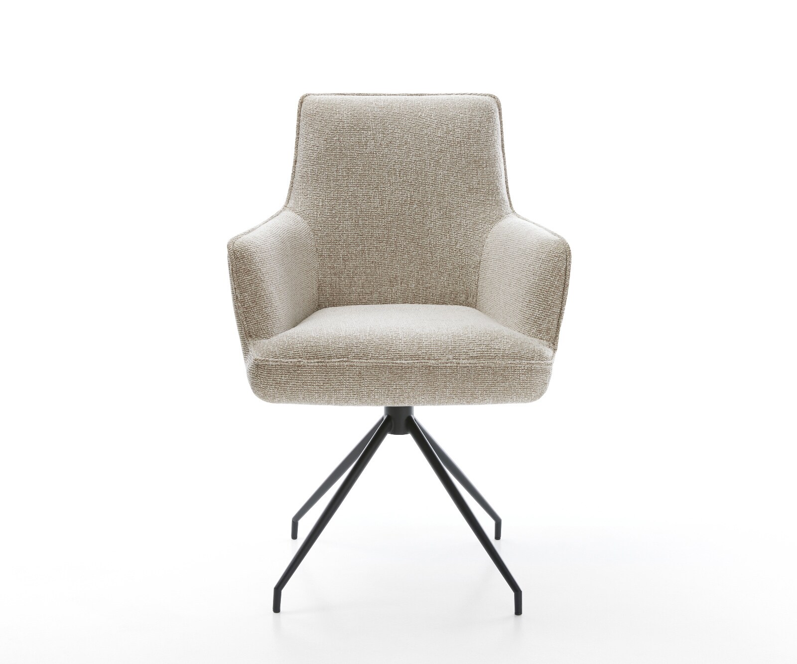 Esszimmerstuhl Heira-Flex mit Armlehnen Webstoff Soft Beige Kreuzgestell konisch Schwarz Taschenfederkern 2