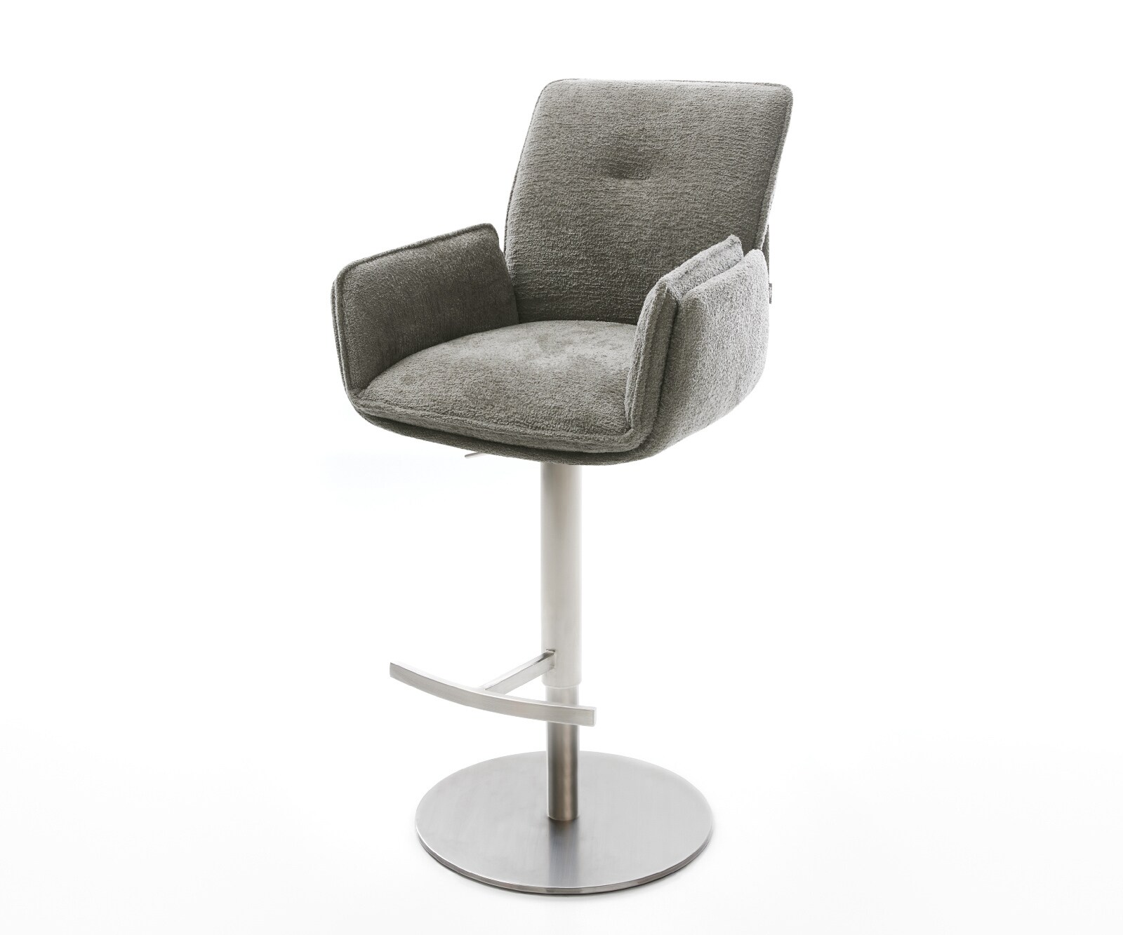 Barstuhl Nela-Flex Bouclé Soft Schlamm Drehfuß höhenverstellbar Edelstahl Silberfarben 1