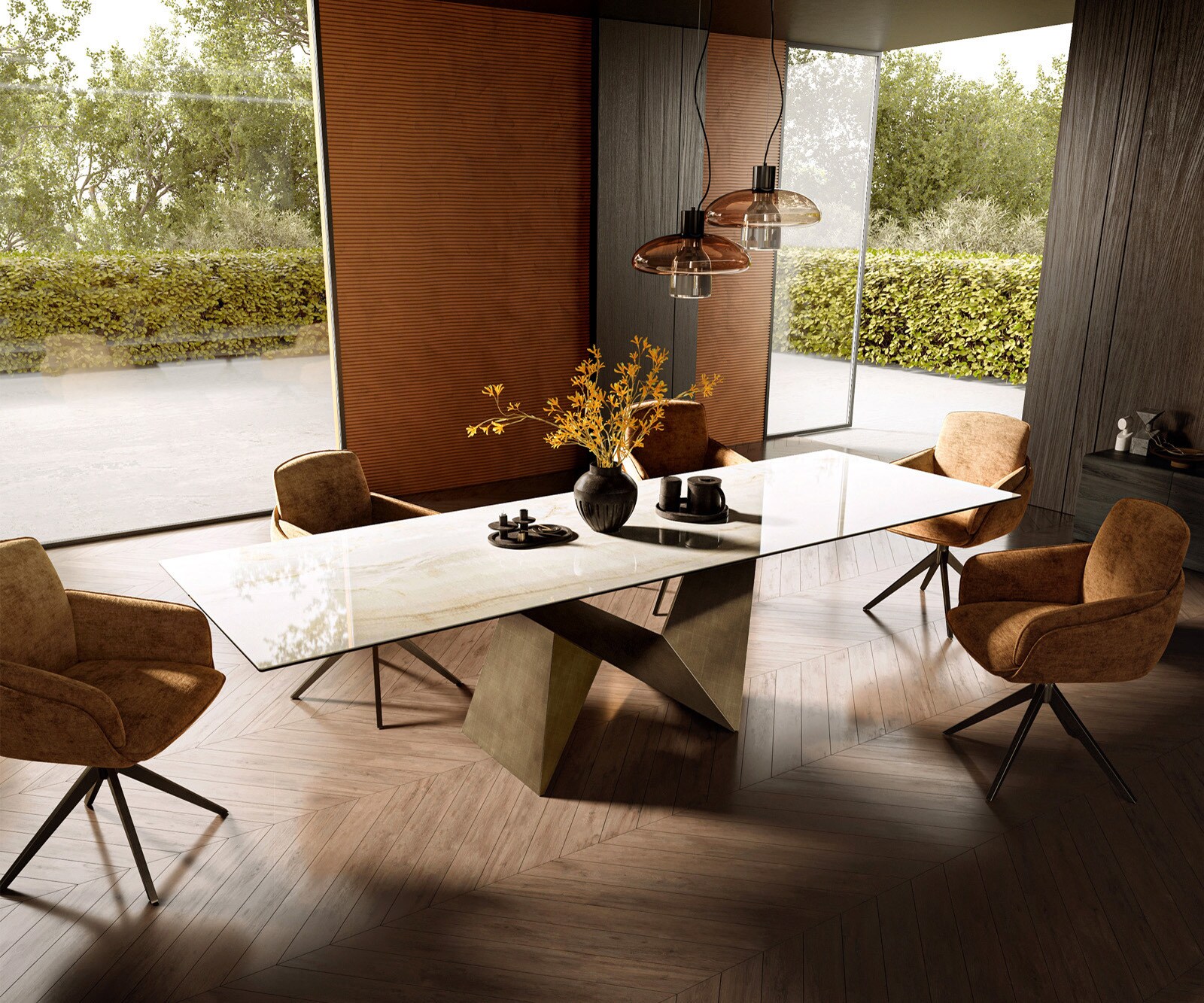 Esstisch Edge 300x100 Keramik Laminam® Onice Oro Origami Metallic Gold 6