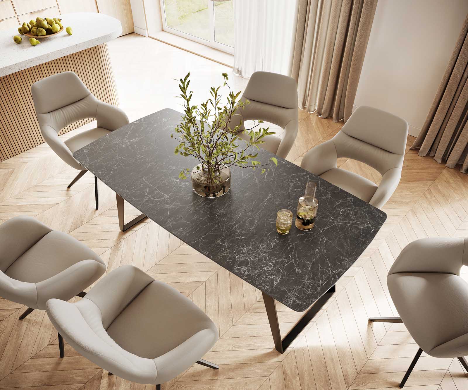 Table-à-manger Edge forme Boot 200x100 céramique Laminam® nero greco gris métal oblique noir 3 Table-à-manger Edge forme Boot 200x100 céramique Laminam® nero greco gris métal oblique noir 3