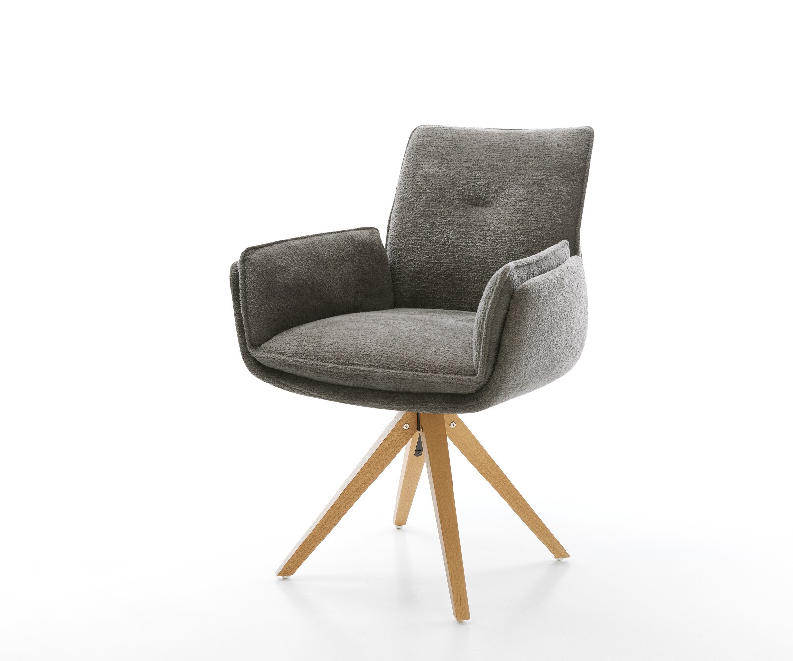 Drehstuhl Nela-Flex Bouclé Soft Schlamm Holzgestell kantig Natur 360° drehbar 1
