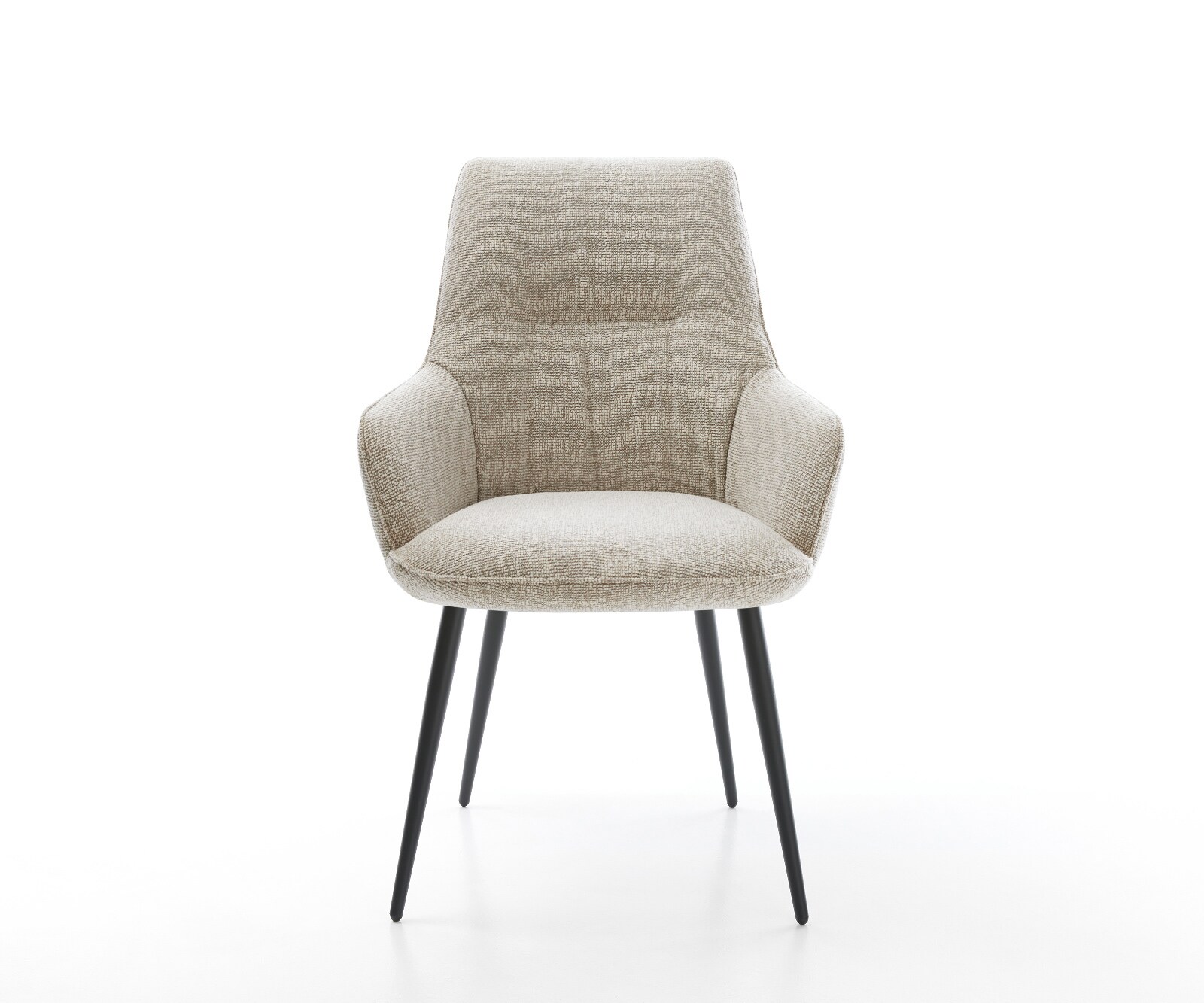 Chaise-de-salle-à-manger Zelia-Flex avec accoudoirs tissu tissé doux beige 4 pieds coniques noir resorts ensachés 1