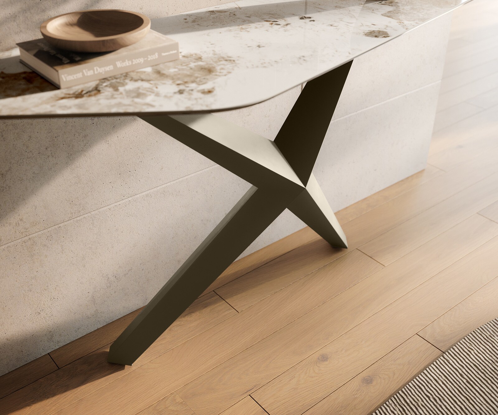 Console Edge Polygonal 140x50 cm Céramique Minas Melange Weiß-Beige Zentharo Métal Effektfinish Titan 6