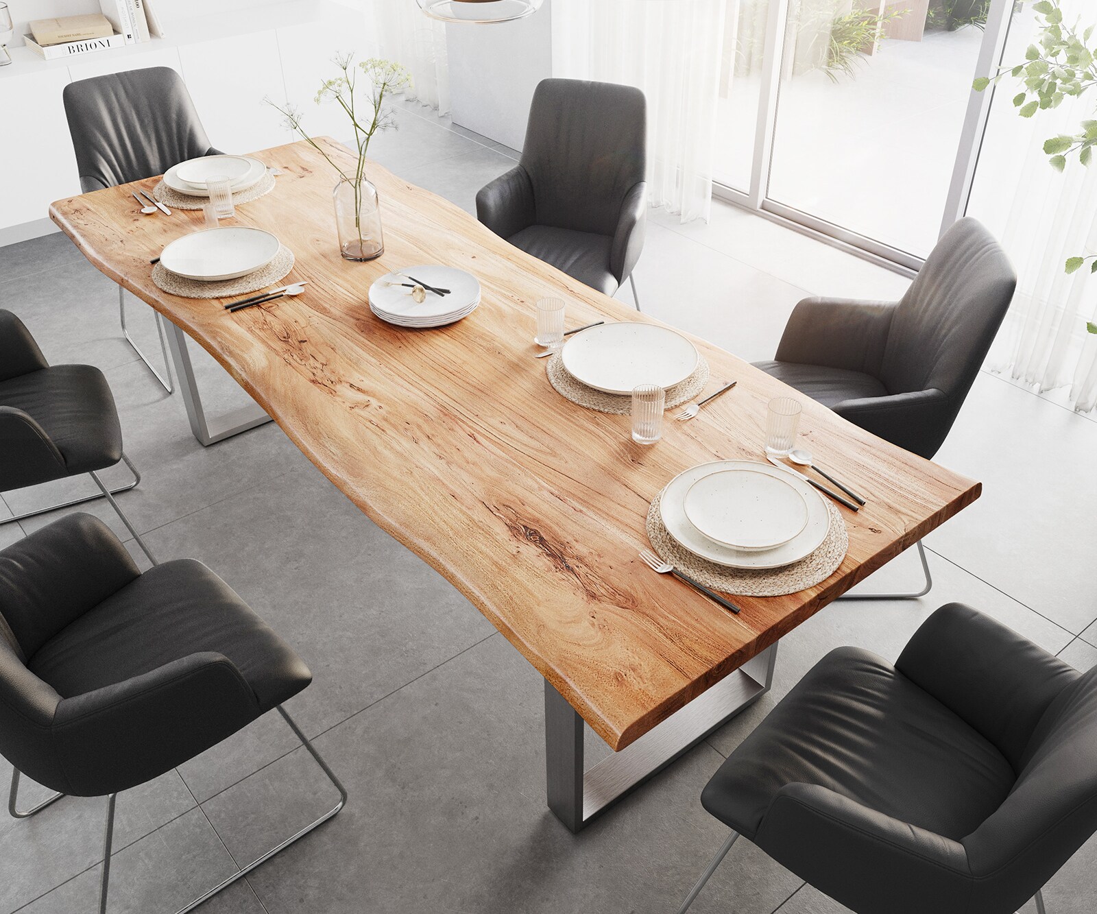 Esstisch Edge 260x100 XL Akazie Natur Edelstahl Schmal Live-Edge 3 Esstisch Edge 260x100 XL Akazie Natur Edelstahl Schmal Live-Edge 3