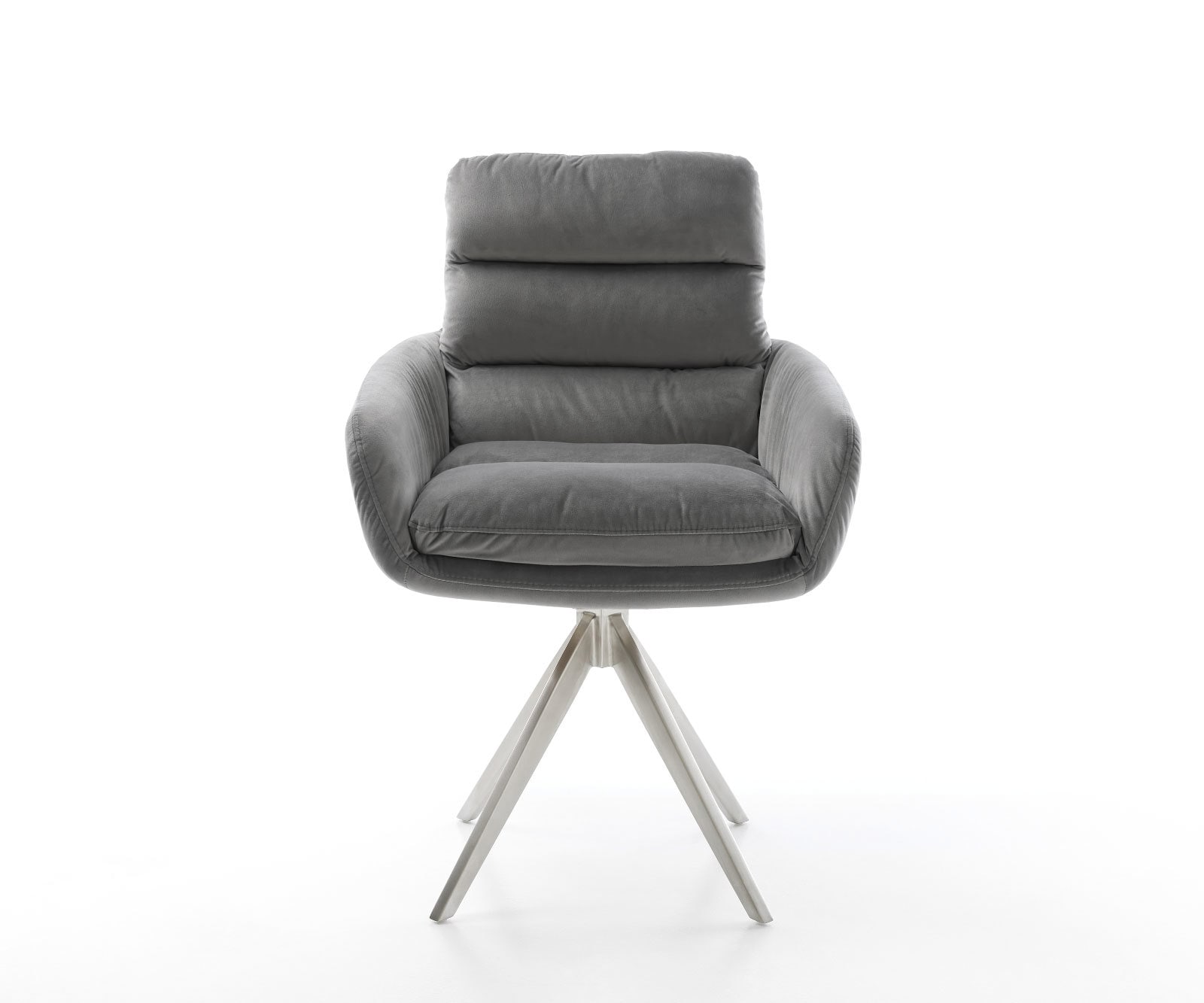 Esszimmerstuhl Abelia-Flex mit Armlehnen Samt Grau Kreuzgestell kantig Edelstahl 1 Esszimmerstuhl Abelia-Flex mit Armlehnen Samt Grau Kreuzgestell kantig Edelstahl 1