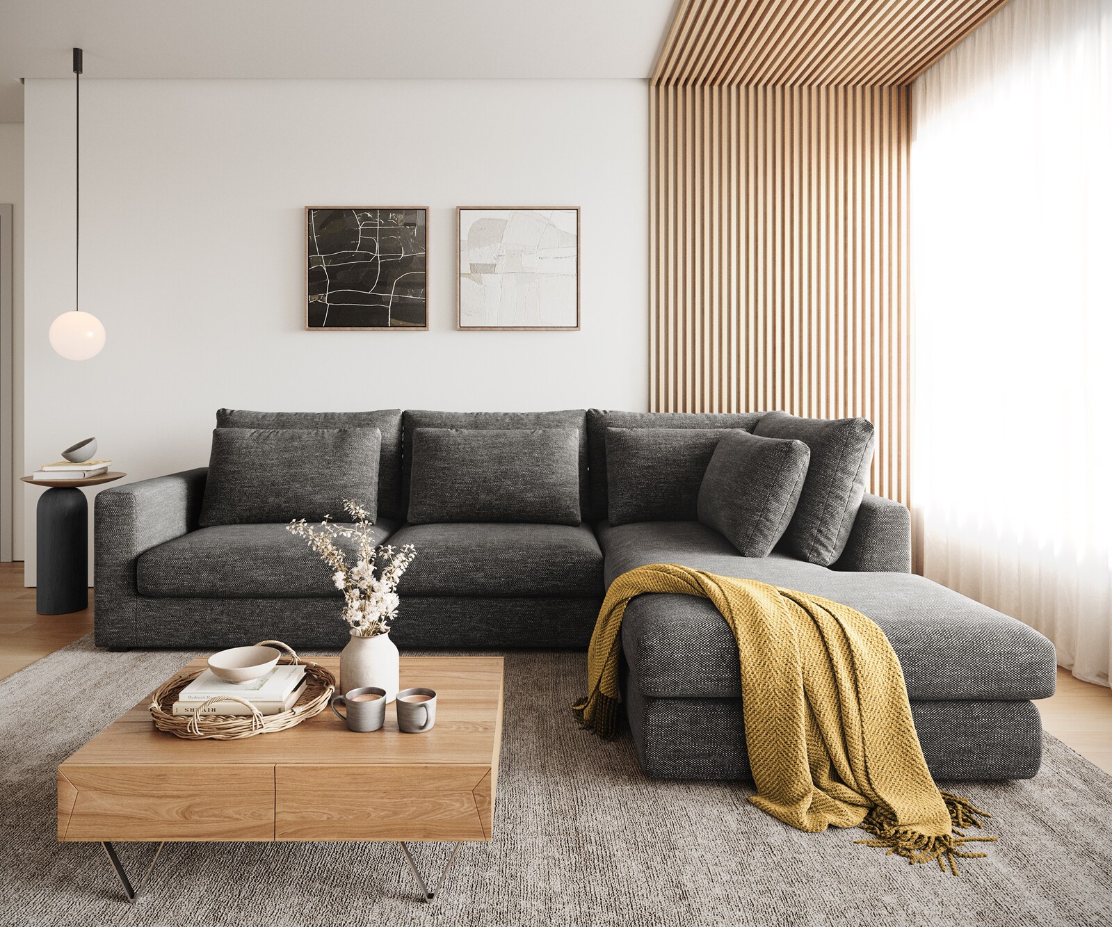 Canapé d'angle Isla 330x225 cm Chenille Anthracite méridiènne droite 1