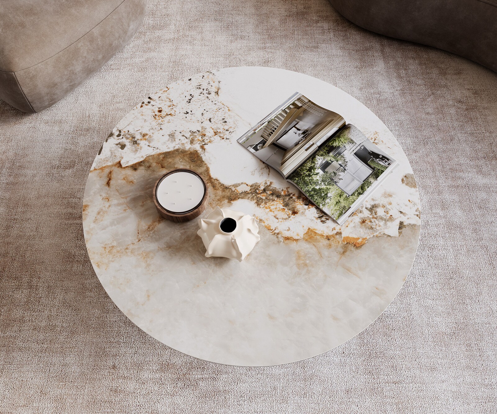 Couchtisch Edge Rund 100x100 cm Keramik Minas Melange Sarity Edelstahl gebürstet 4