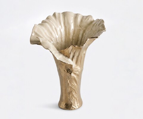 Vase Floris B46 x T39 x H57 cm Aluminium Champagner Ivory Handgemacht