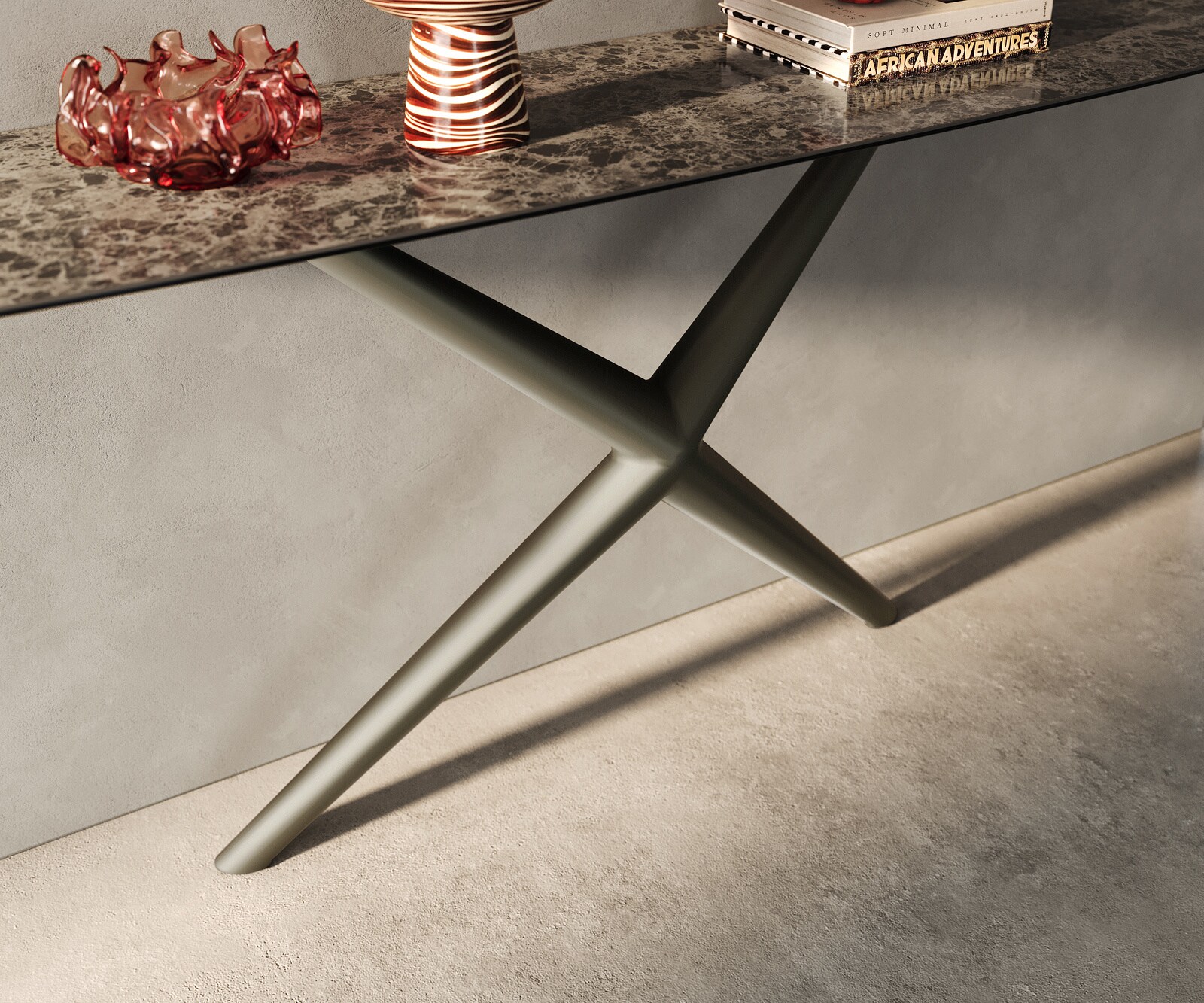 Console Edge forme bateau 180x40 cm Céramique Emperador Extra Lucidato Dunkelbraun Estelo Métal Effektfinish Titan 5