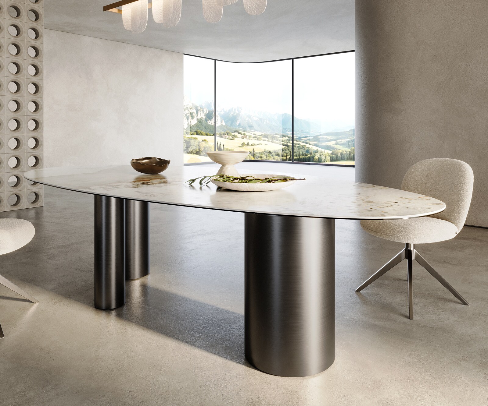 Table à manger Edge Ovale 280x130 Céramique Minas Melange Blanc-Beige Troa Acier inoxydable Graphite 5