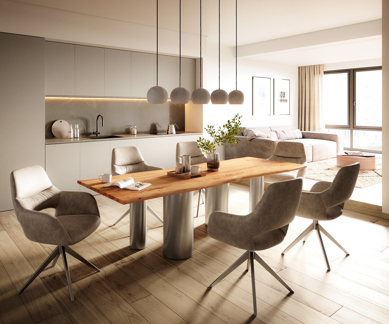 Esstisch Edge 260x100 Akazie Natur Pilier Edelstahl gebürstet Live-Edge 5