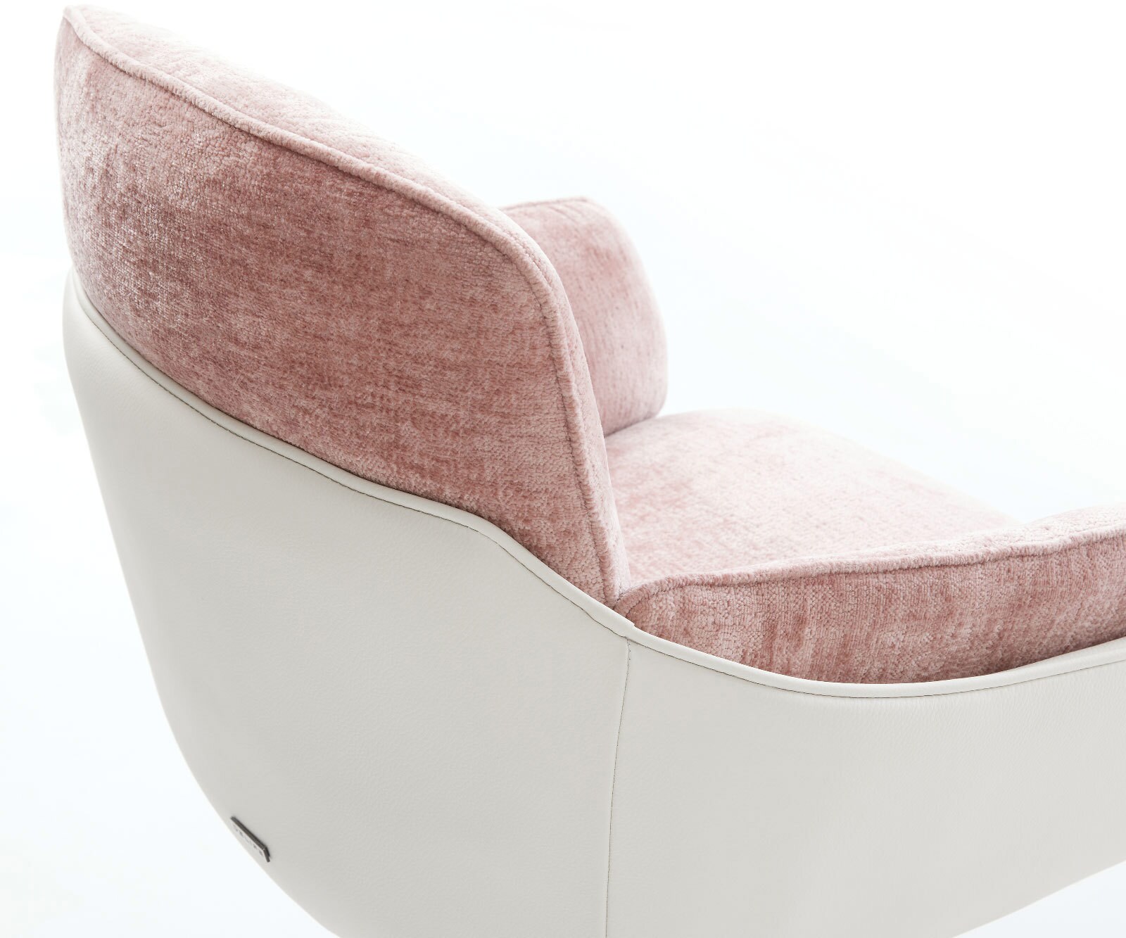 Drehstuhl Luan-Flex mit Armlehnen Materialmix Echtleder Weiß-Rosé Kreuzgestell breit Weiß 360° drehbar Wippfunktion 3