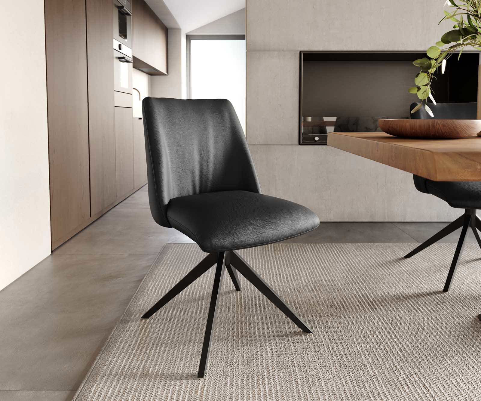 Drehstuhl Elso-Flex Echt-Leder Schwarz Kreuzgestell breit Schwarz 360° drehbar Taschenfederkern Drehstuhl Elso-Flex Echt-Leder Schwarz Kreuzgestell breit Schwarz 360° drehbar Taschenfederkern