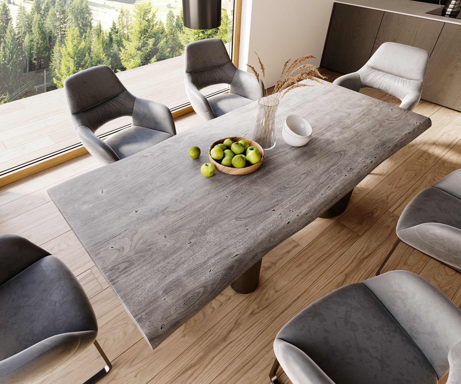 Esstisch Edge 220x100 XL Akazie Platin Troa Edelstahl Graphit Live-Edge 3