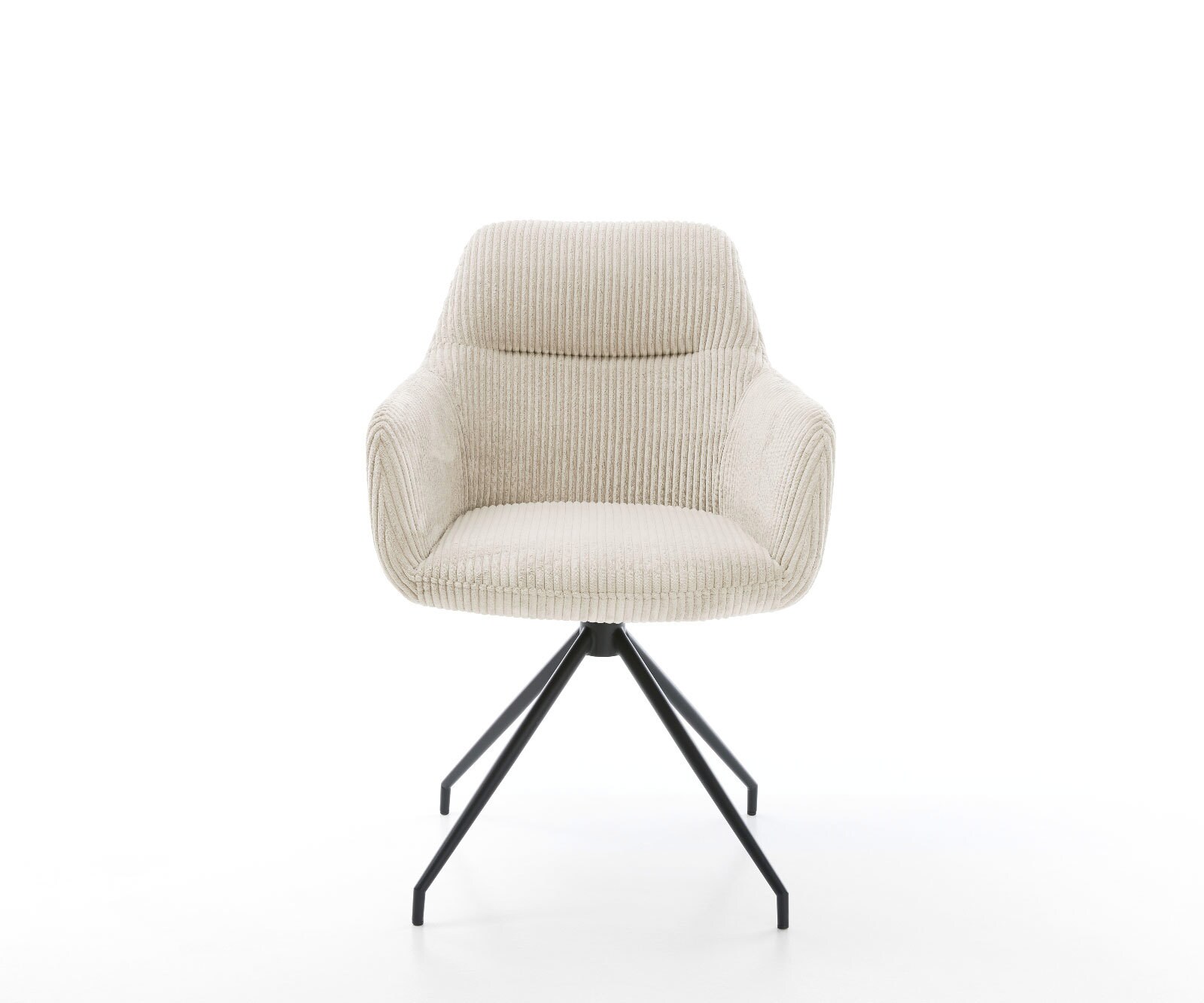 Chaise-de-salle-à-manger Pejo-Flex côtelé beige vintage pied croisé conique noir ressorts ensachés 1