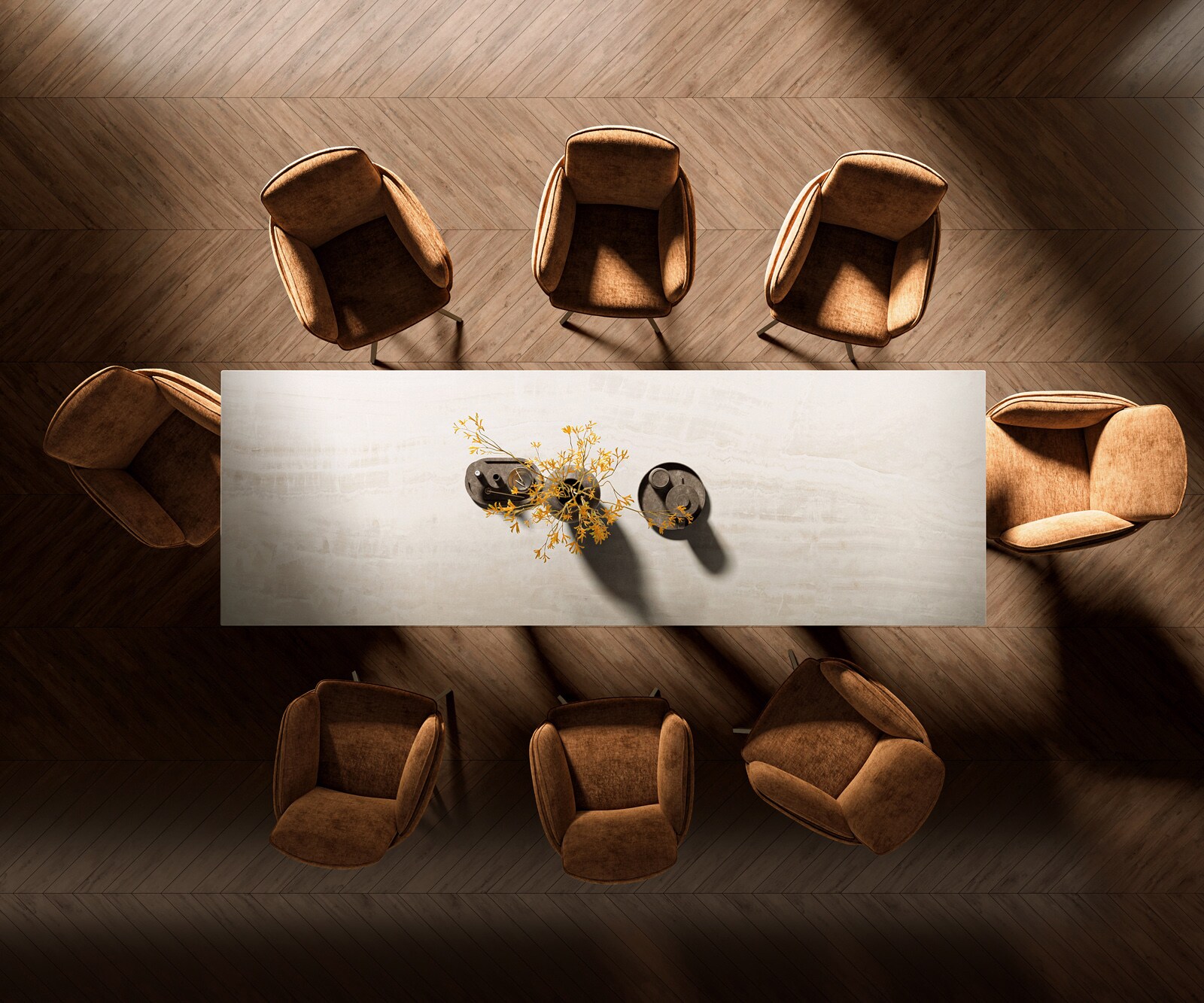 Esstisch Edge 300x100 cm Keramik Onyx Champagne Pilier Edelstahl Graphit 5